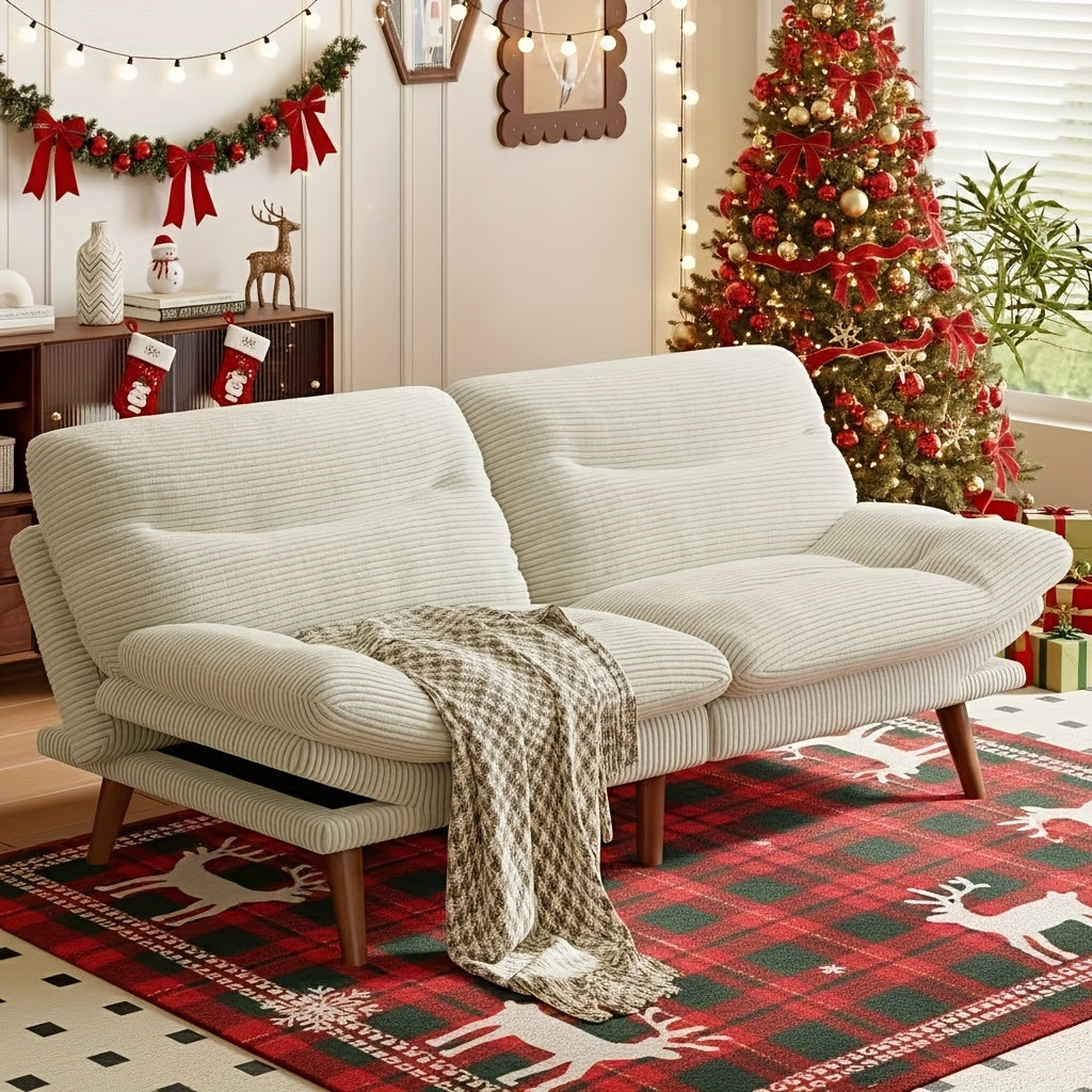 66-75Inch Futon Sofa Bed with Adjustable Backrest Armrests, Convertible Futon Sofa Couch for Small Spaces, Living Room Or Office, Corduroy Futons Sofas Bed Christmas Gift Decoration Sofa