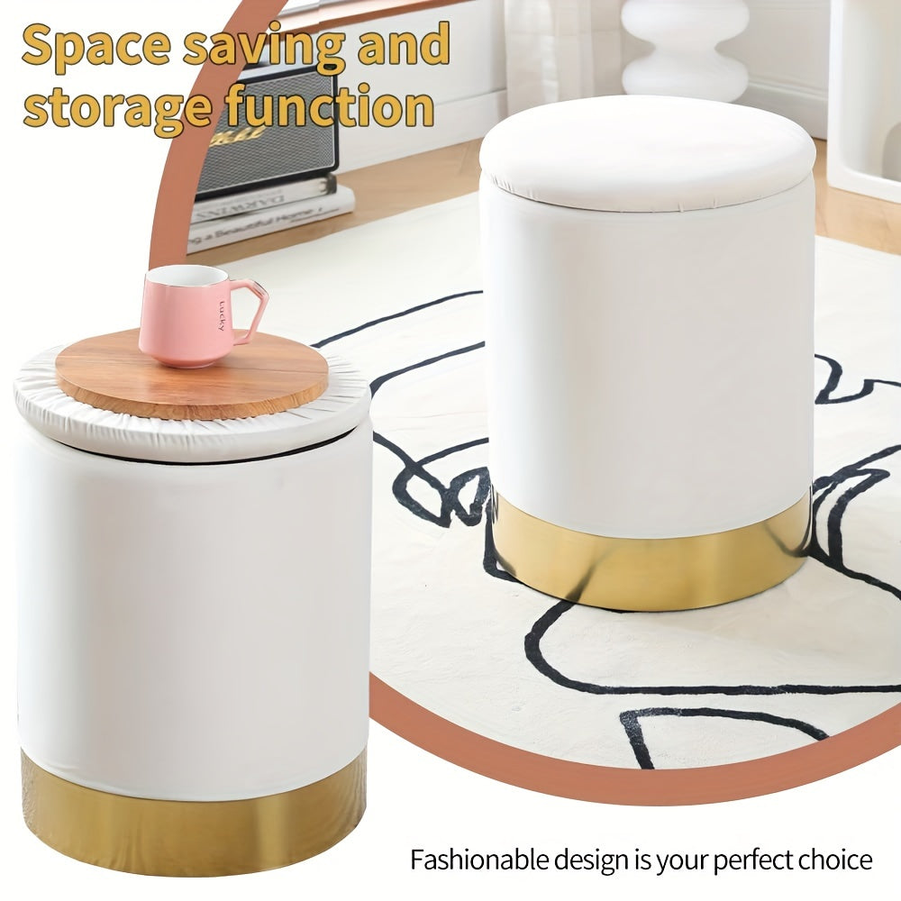 Velvet 23Qt Storage Ottoman - Heavy-Duty Multipurpose Footrest & Stool with Padded Seat & Storage Compartment, Round Chair Suitable for Living Room, Bedroom - \u002FPlywood Frame, 300lbs Weight Capacity