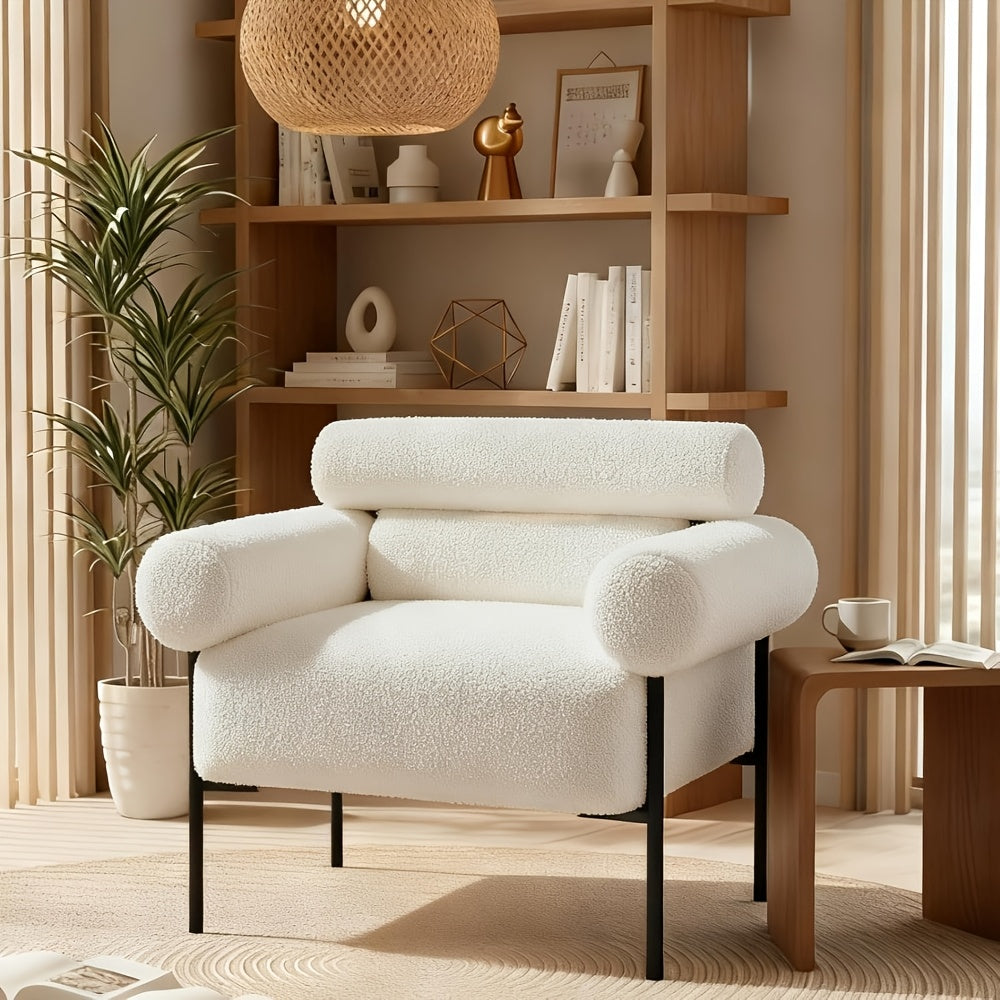 1pc Oversized Accent Chair with Metal Legs, Comfy Side Chair with Padded Back, Modern Upholstered Chair with 8.5\