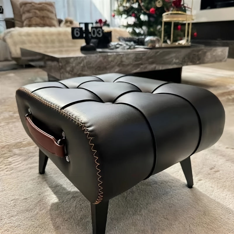 1pc High Quality Oil Wax Leather Low Stools, Footstools, Leather Padded Footstools, Stylish & Versatile For Sofa End, Shoe Changing Stools For Living Rooms, Corridors, Foyers, Entrance, Bedroom, Home Decor Furniture, Furniture For Home