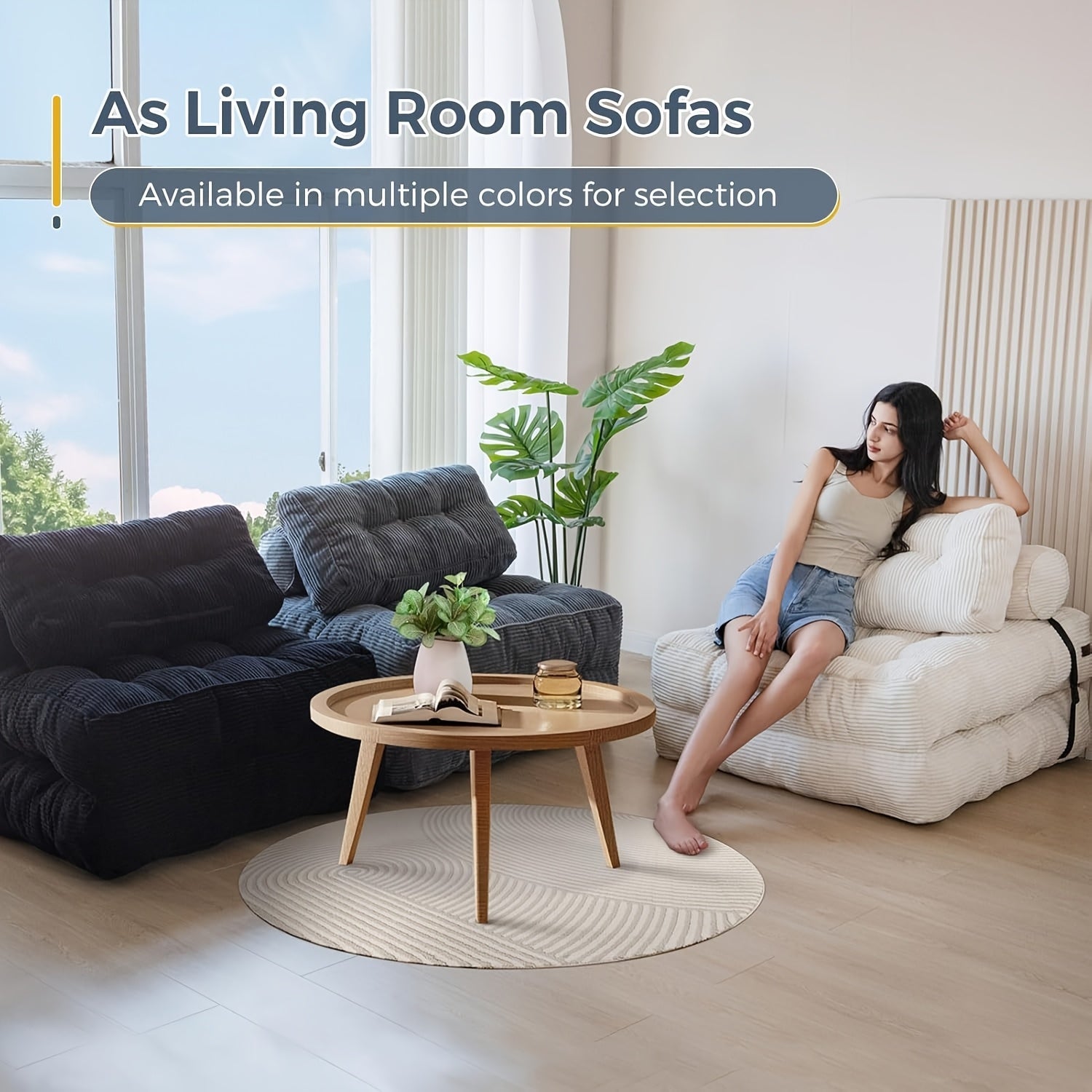 Multi-Functional Folding Sofa Bed - Single Size Beige Convertible Sleeper Chair with Pillows, Foldable Mattress W\u002FBack Support, Portable Floor Lounge Chair for Living Room Bedroom Small Space, Sofa Chair Bed, Comfy Couch (Filler Included)