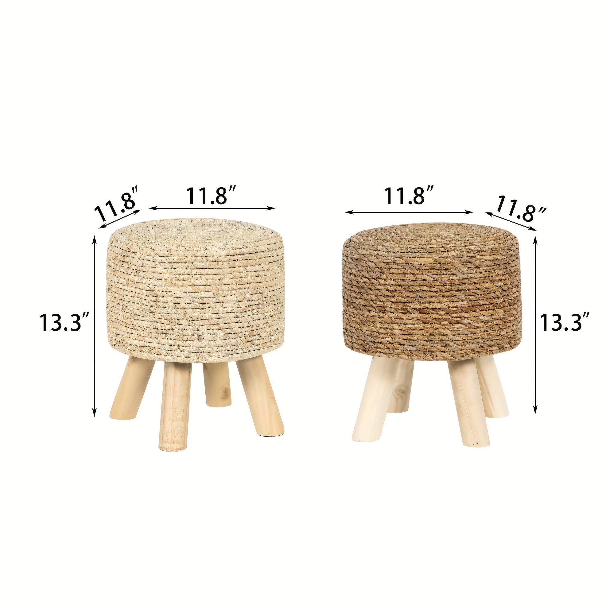 2pcs Boho Chic Handwoven Natural Straw Footstools, 11.8\