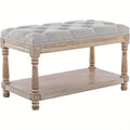 1Pc Farmhouse Plush Storage Linen Fabric Bench with Shelf Entrance, Shoe Changing Footstool, Suitable for Bedroom\u002F living Room, 31.5 Inches Wide