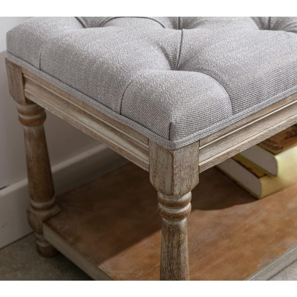 1Pc Farmhouse Plush Storage Linen Fabric Bench with Shelf Entrance, Shoe Changing Footstool, Suitable for Bedroom\u002F living Room, 31.5 Inches Wide