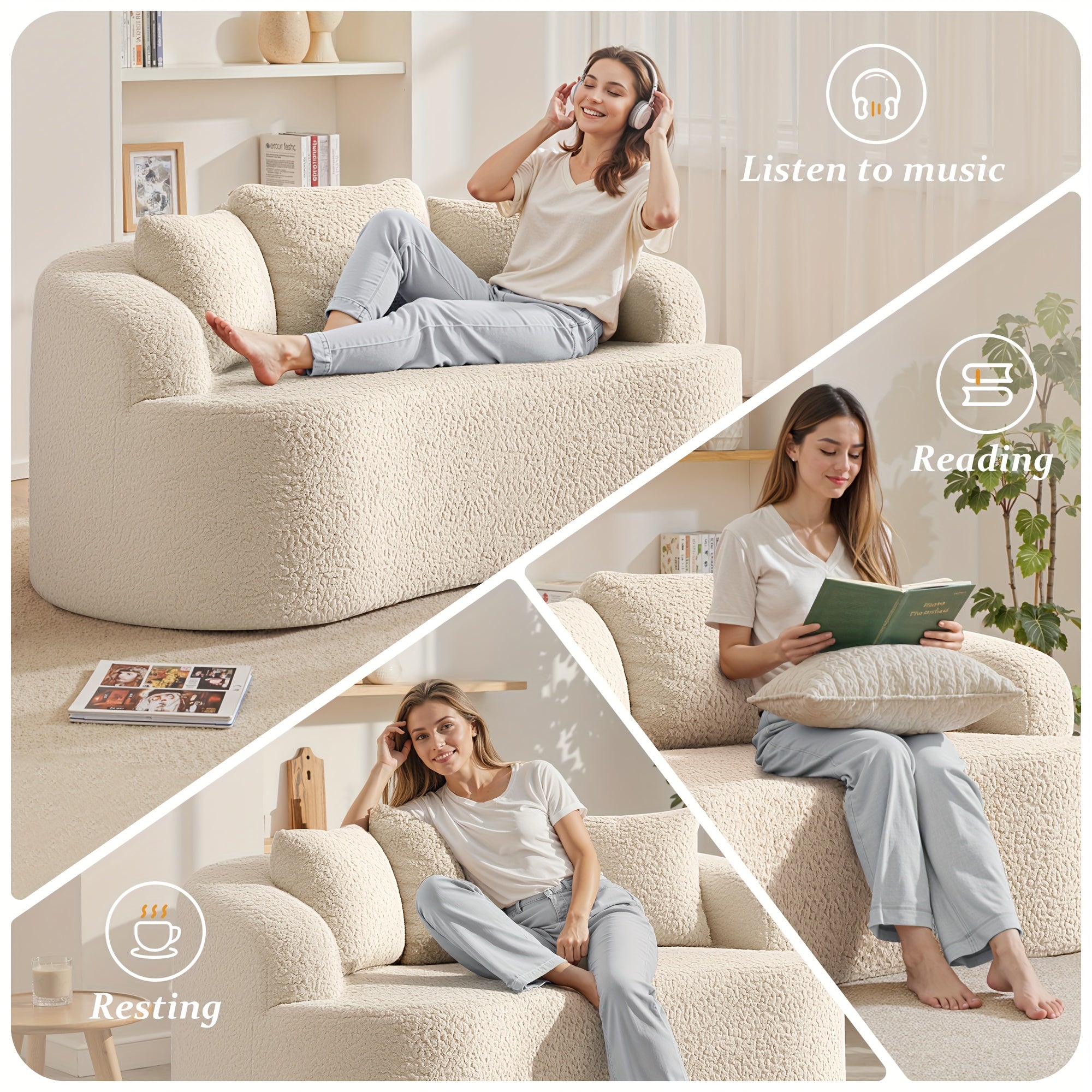 RIKADE Curved Compression Sofa, No-Assembly Plush Back Memory Foam & Acetate Fabric, Elegant Furniture for Living Room, 3 Colors (Brown\u002FBeige\u002FNavy)