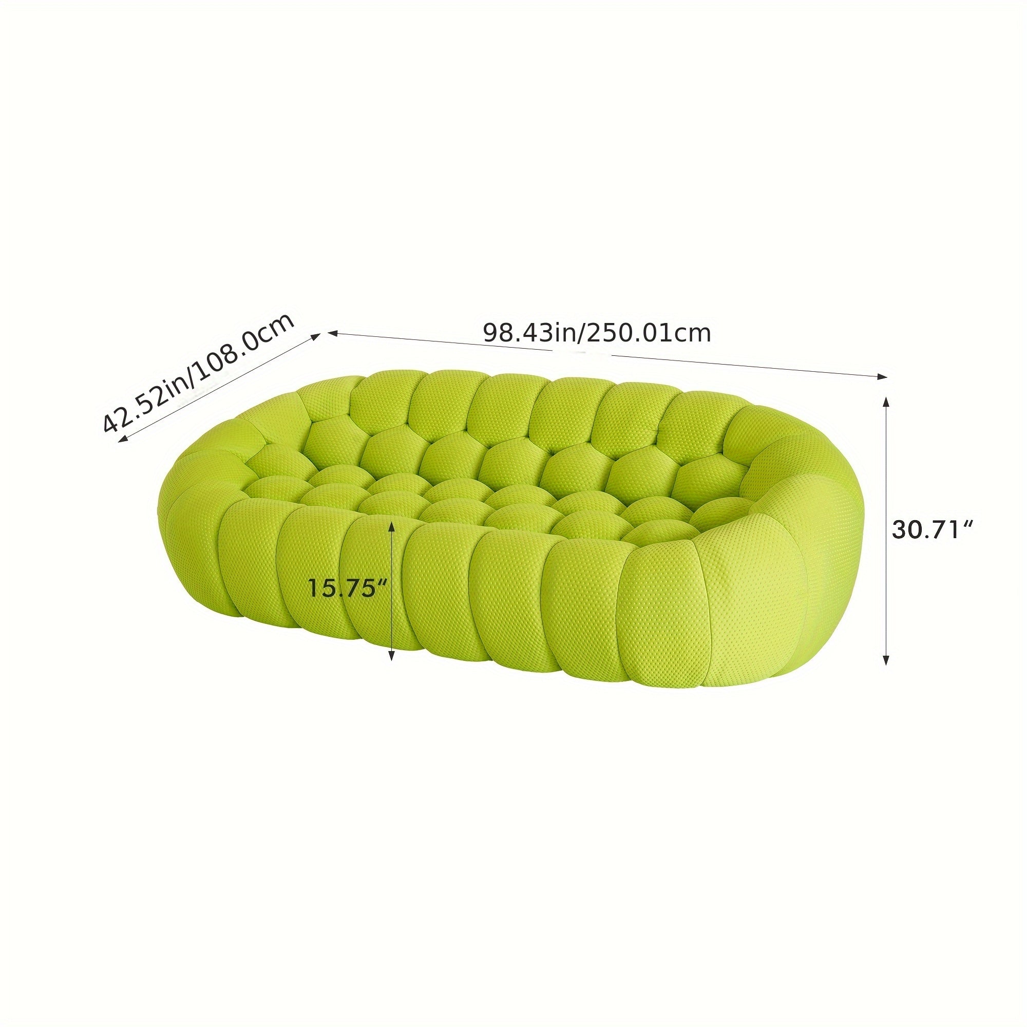 98'' Modern Upholstered Curved Sofa, 3 Seater Mesh Fabric Floor Sofa, 3D Honeycomb Shape Curved Couch for Living Room