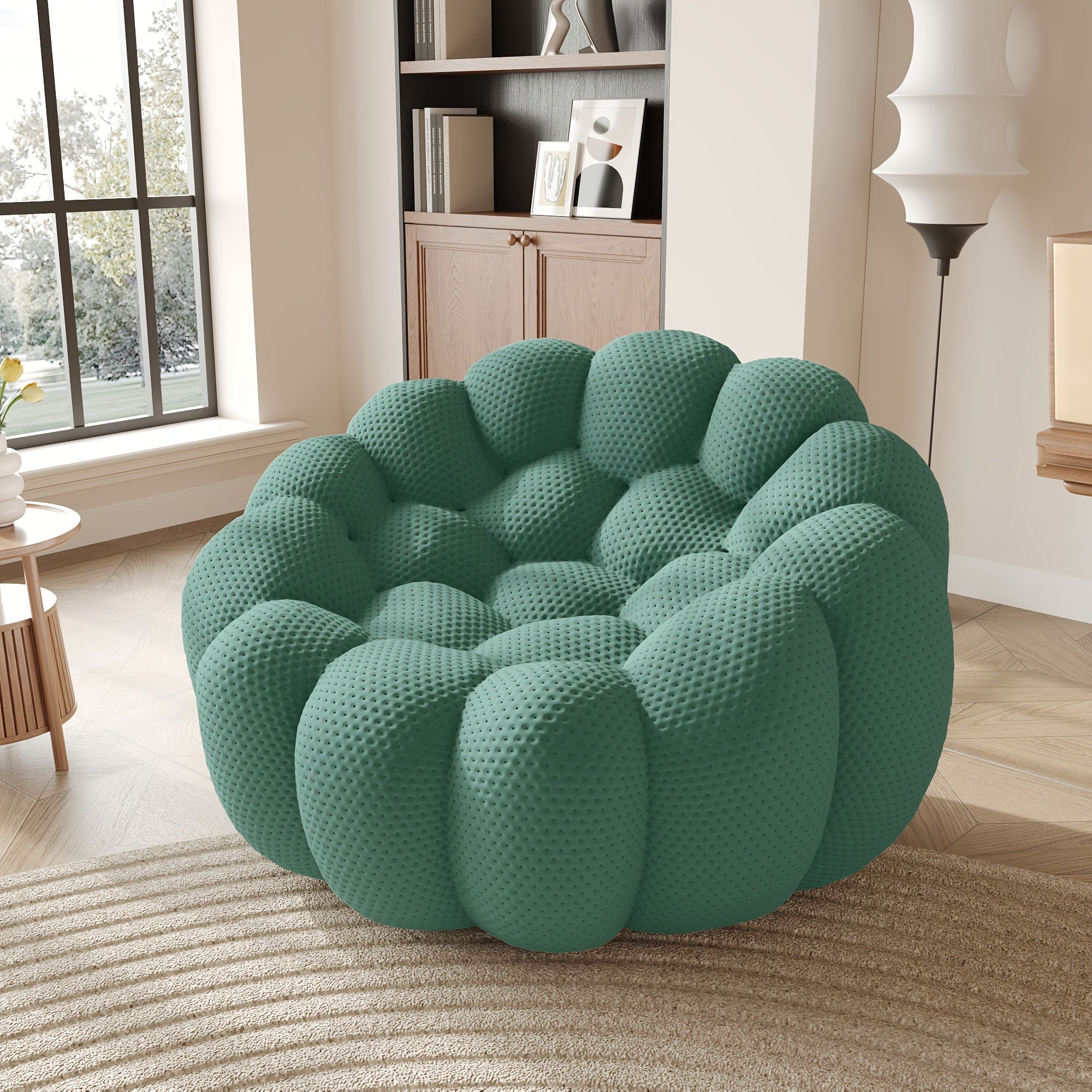 98'' Modern Upholstered Curved Sofa, 3 Seater Mesh Fabric Floor Sofa, 3D Honeycomb Shape Curved Couch for Living Room