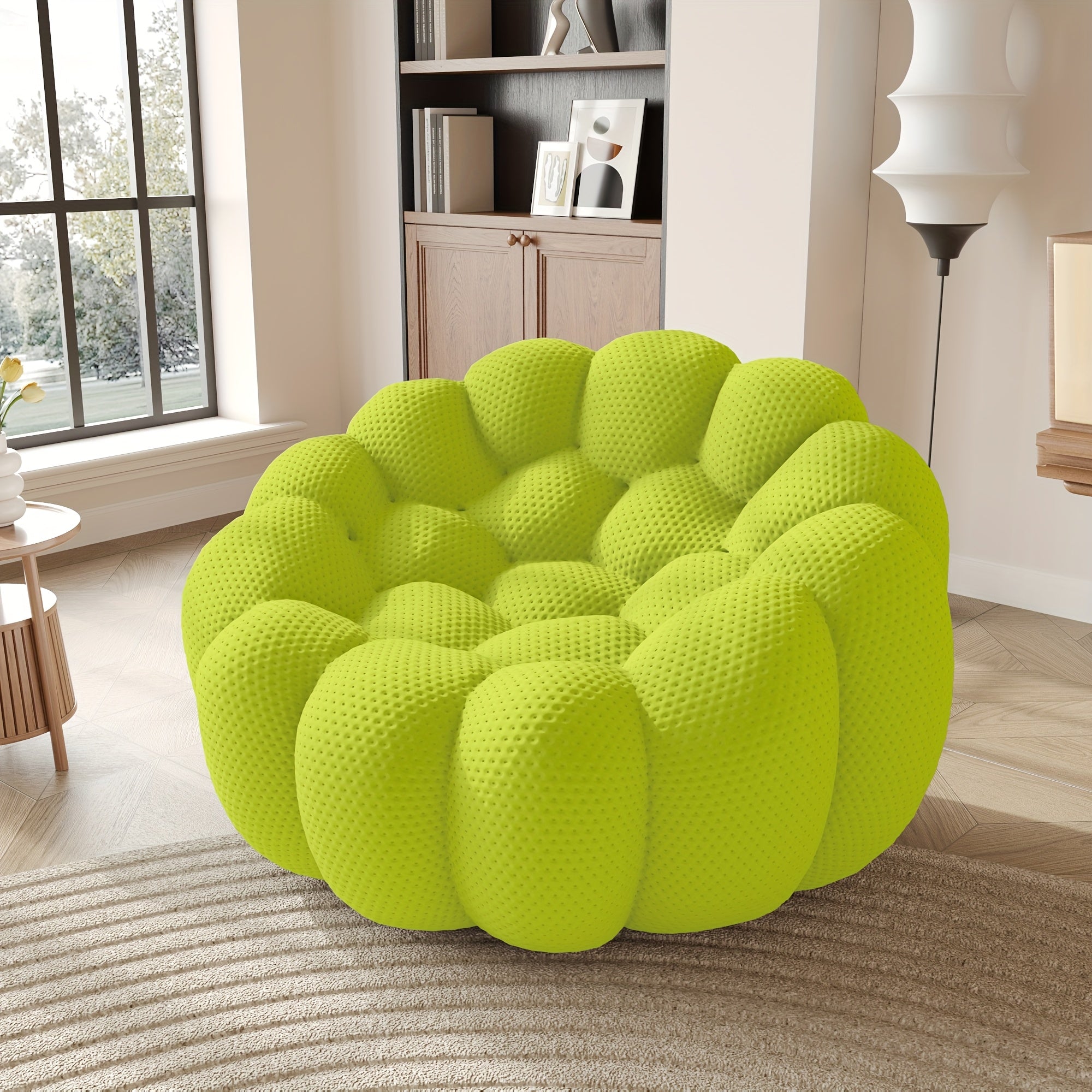 98'' Modern Upholstered Curved Sofa, 3 Seater Mesh Fabric Floor Sofa, 3D Honeycomb Shape Curved Couch for Living Room