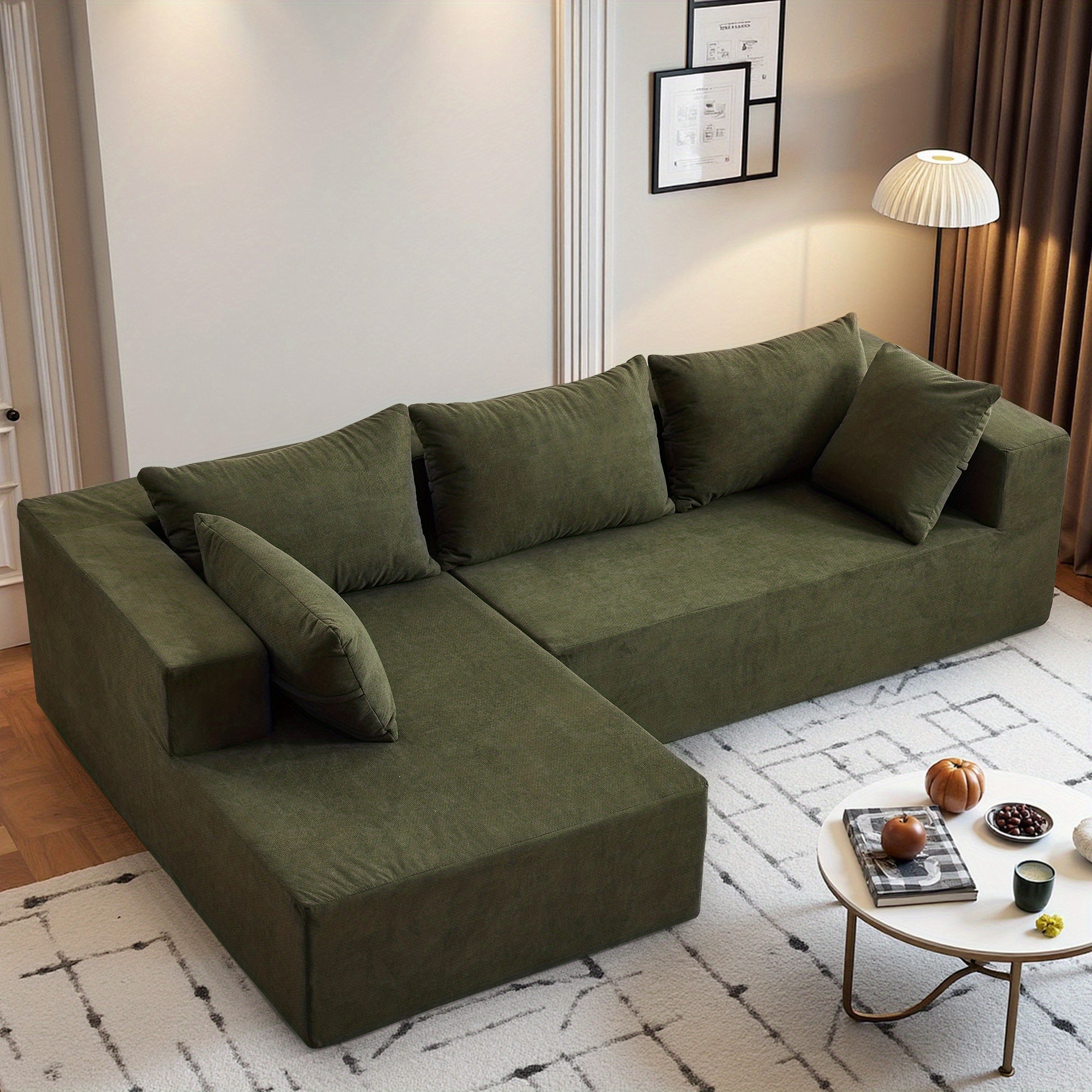 108-inch Living Room Chaise Lounge Sofa, 4 Combination Options, L-shaped Pure Foam Cloud Sofa Bed, Features Deep Seating And Multiple Throw Pillows, No Assembly Required Floor Sofa, Faux Velvet Material, Perfect for The Living Room, Christmas Gift.