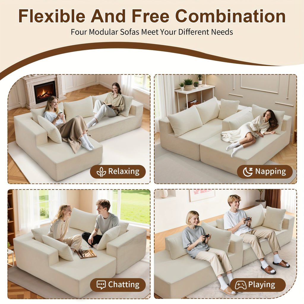 108-inch Living Room Chaise Lounge Sofa, 4 Combination Options, L-shaped Pure Foam Cloud Sofa Bed, Features Deep Seating And Multiple Throw Pillows, No Assembly Required Floor Sofa, Faux Velvet Material, Perfect for The Living Room, Christmas Gift.