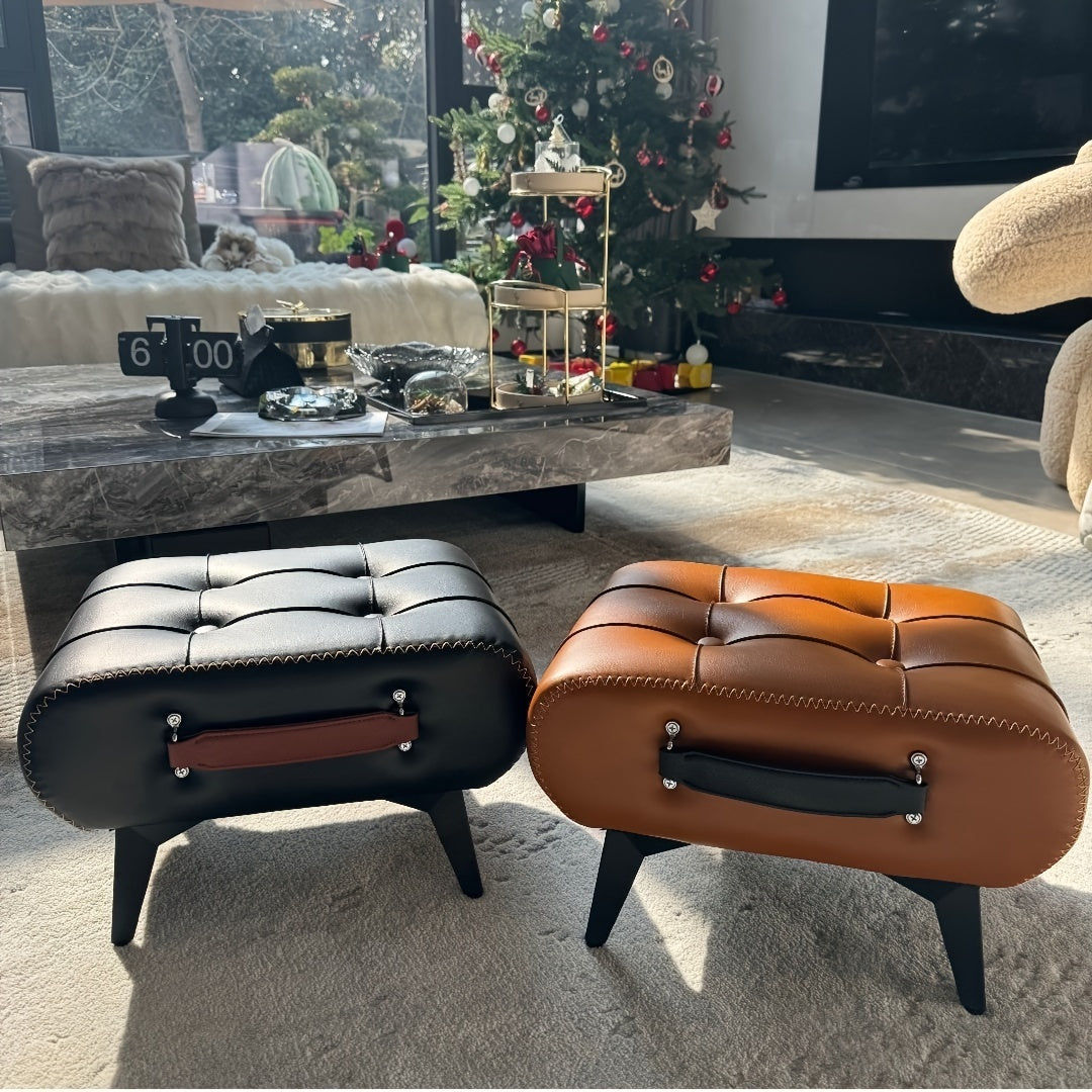 1pc High Quality Oil Wax Leather Low Stools, Footstools, Leather Padded Footstools, Stylish & Versatile For Sofa End, Shoe Changing Stools For Living Rooms, Corridors, Foyers, Entrance, Bedroom, Home Decor Furniture, Furniture For Home