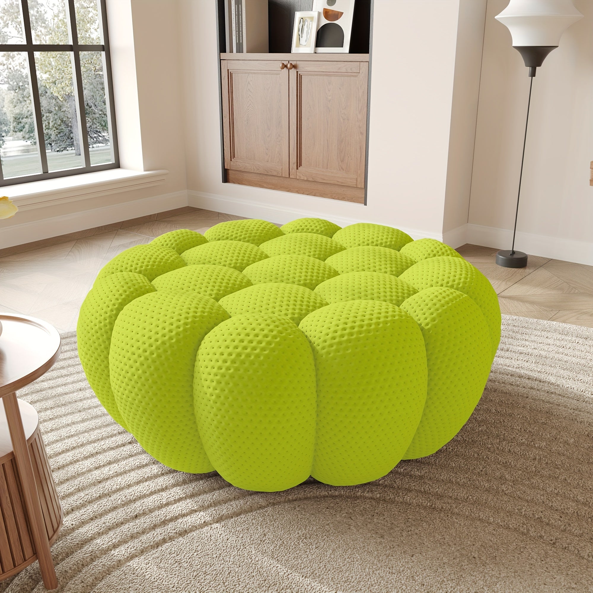 98'' Modern Upholstered Curved Sofa, 3 Seater Mesh Fabric Floor Sofa, 3D Honeycomb Shape Curved Couch for Living Room