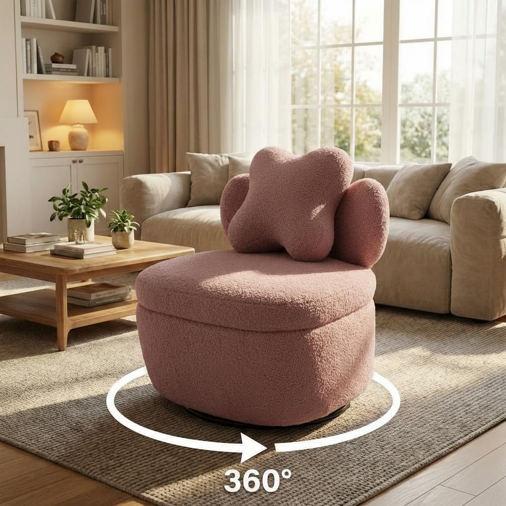 Soft Bear Accent Chair | Soft Boucle Cloud Shape Armchair for Living Room or Bedroom, Cute Cozy Sofa, Brown Soft Fabric, Solid Back Style, Spot-clean Care, Non-Adjustable, Hard Floor Recommended, Brand: WARMTOBABY
