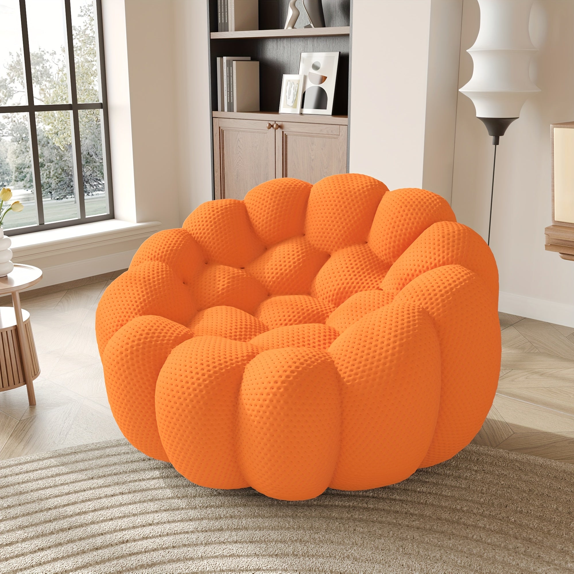 98'' Modern Upholstered Curved Sofa, 3 Seater Mesh Fabric Floor Sofa, 3D Honeycomb Shape Curved Couch for Living Room