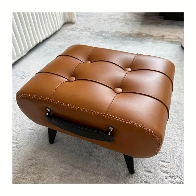 1pc High Quality Oil Wax Leather Low Stools, Footstools, Leather Padded Footstools, Stylish & Versatile For Sofa End, Shoe Changing Stools For Living Rooms, Corridors, Foyers, Entrance, Bedroom, Home Decor Furniture, Furniture For Home