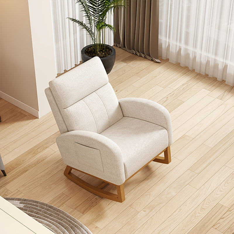 Single Recliner Chair with High Backrest & Soft Cushioned Seat - \u002FWood Armchair Suitable for Bedroom, Living Room, Office Reading Chair, Assembly, Solid Back & Side Pockets