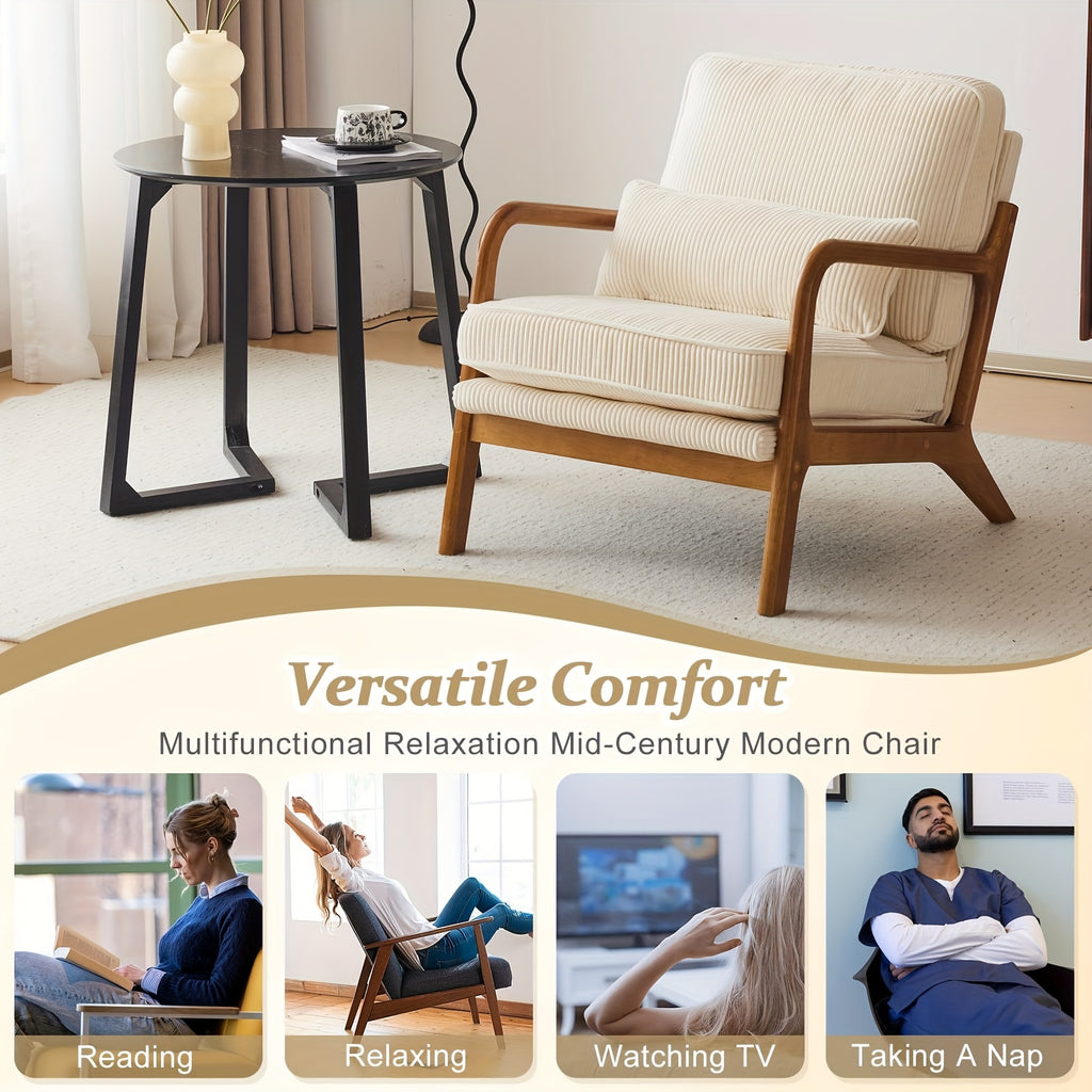 Bonnlo Wide Armrests Accent Chair, Mid Century Modern Chair with Pillow, Comfy Upholstered Chair Farmhouse Arm Chair