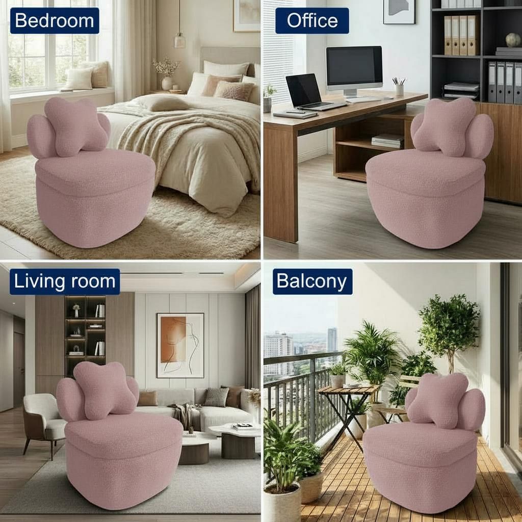 Soft Bear Accent Chair | Soft Boucle Cloud Shape Armchair for Living Room or Bedroom, Cute Cozy Sofa, Brown Soft Fabric, Solid Back Style, Spot-clean Care, Non-Adjustable, Hard Floor Recommended, Brand: WARMTOBABY