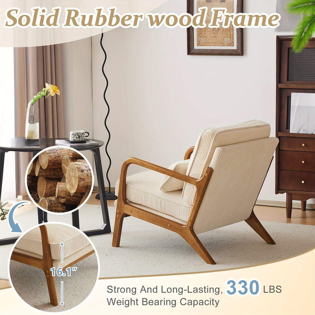 Bonnlo Wide Armrests Accent Chair, Mid Century Modern Chair with Pillow, Comfy Upholstered Chair Farmhouse Arm Chair