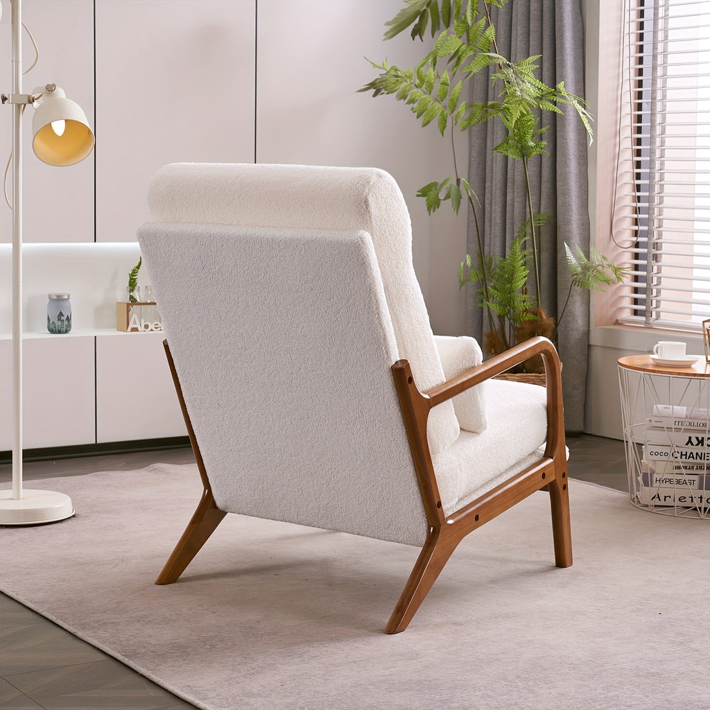 High Back Mid Century Modern Accent Chair, Soild Wood Padding Lounge Armchairs Side Sitting Chairs For Living Room, Bedroom