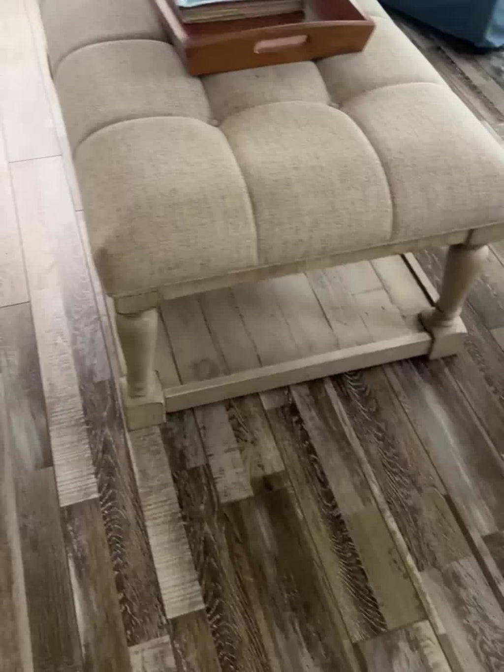 1Pc Farmhouse Plush Storage Linen Fabric Bench with Shelf Entrance, Shoe Changing Footstool, Suitable for Bedroom\u002F living Room, 31.5 Inches Wide