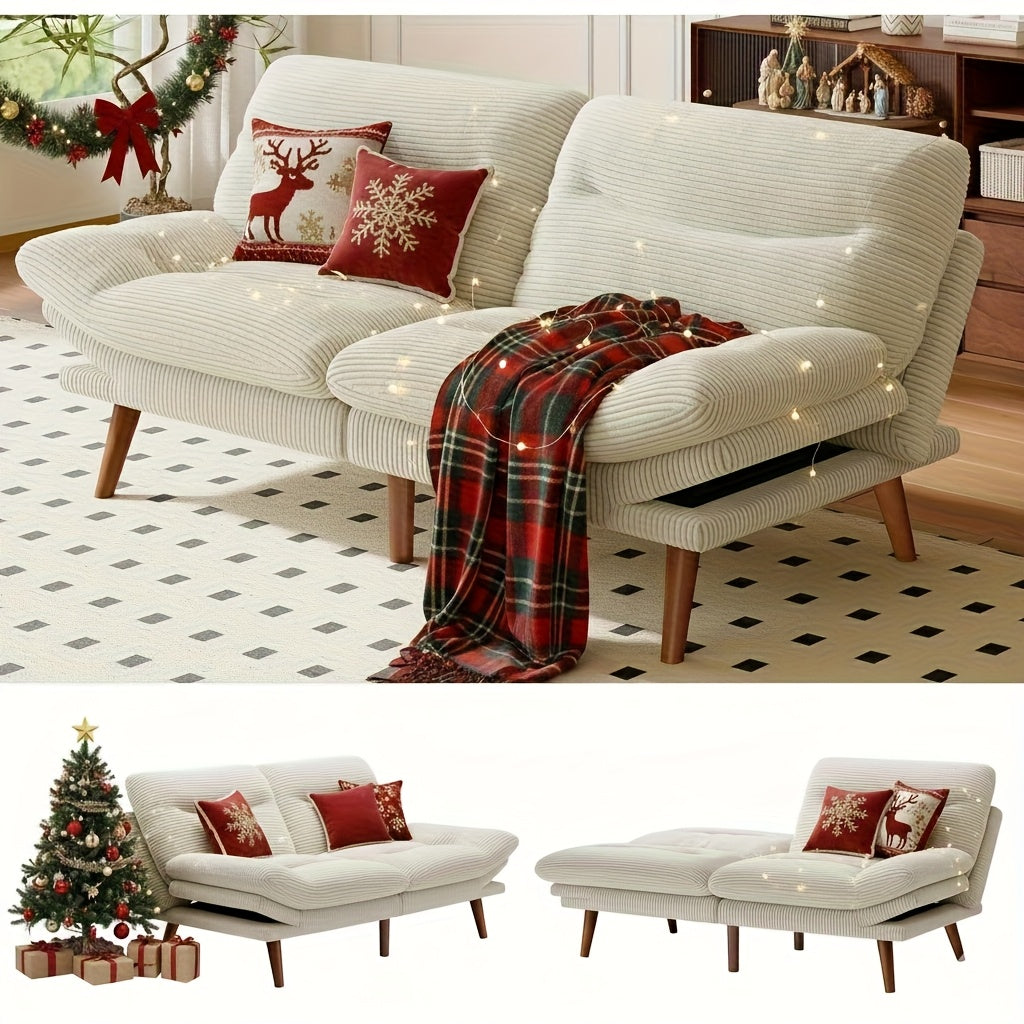 66-75Inch Futon Sofa Bed with Adjustable Backrest Armrests, Convertible Futon Sofa Couch for Small Spaces, Living Room Or Office, Corduroy Futons Sofas Bed Christmas Gift Decoration Sofa