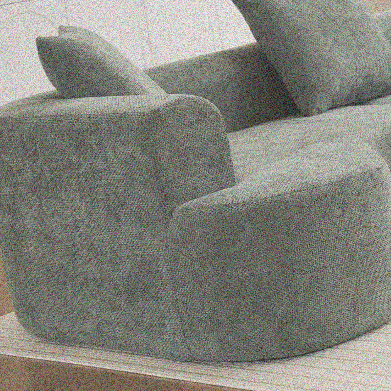 Contemporary Curved Sofa Featuring Green Corduroy Fabric And Creamy White Smooth Material - Comfortable L-Shaped Sectional Sofa Accompanied by 3 Cushions, Luxurious for Living Room, Sturdy And Easy to Clean Furniture