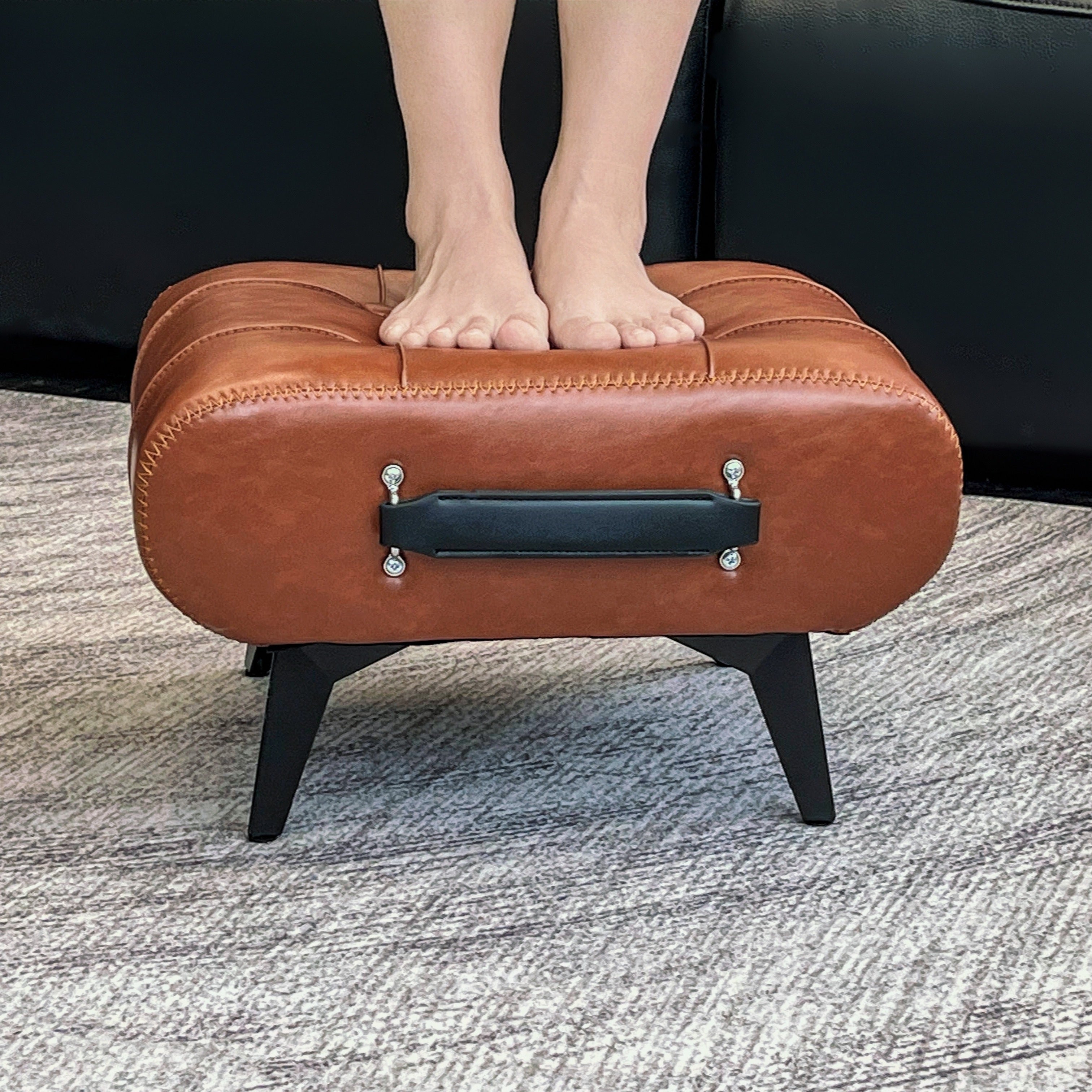 1pc High Quality Oil Wax Leather Low Stools, Footstools, Leather Padded Footstools, Stylish & Versatile For Sofa End, Shoe Changing Stools For Living Rooms, Corridors, Foyers, Entrance, Bedroom, Home Decor Furniture, Furniture For Home