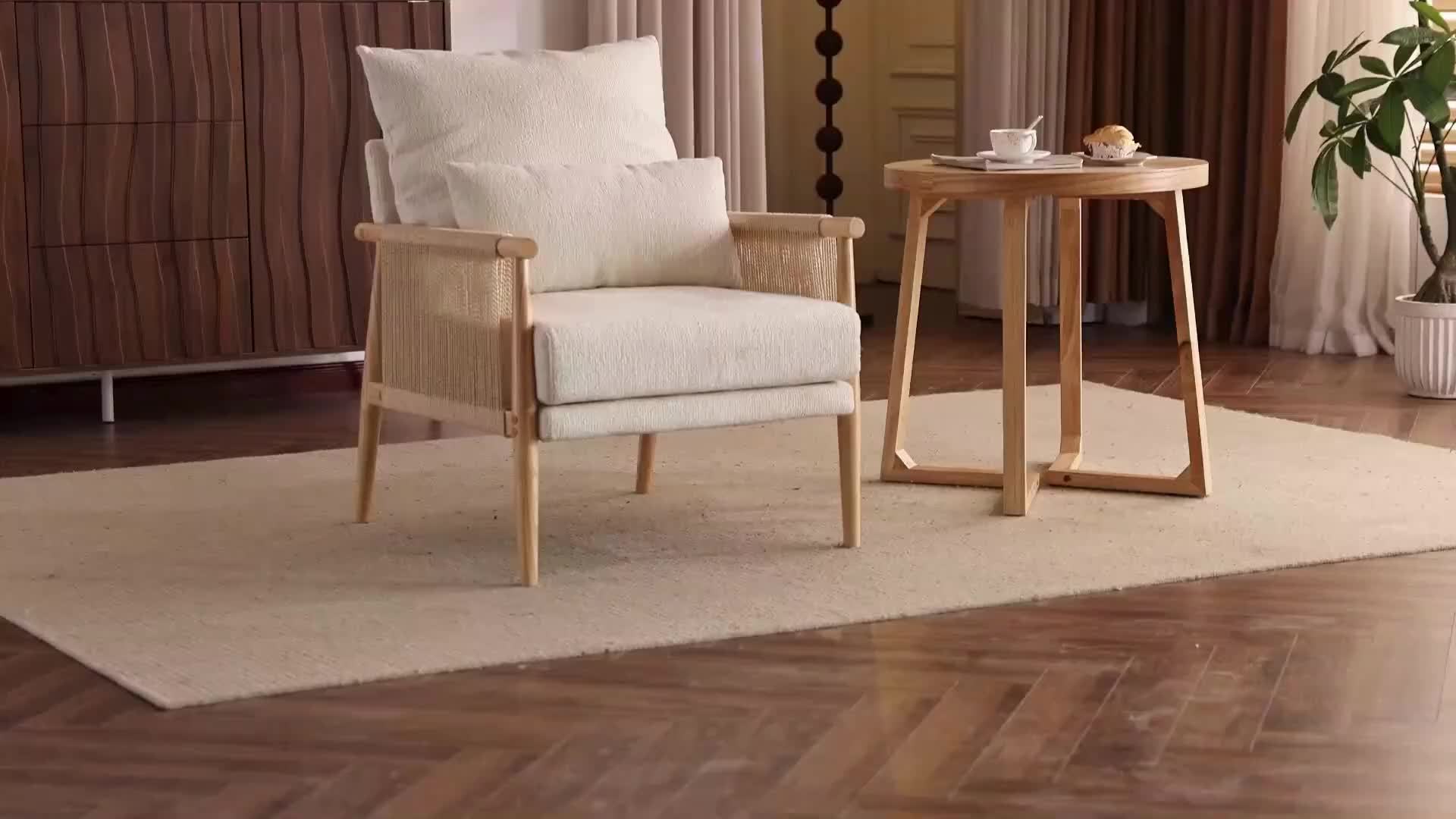 Bonnlo Mid-Century Modern Accent Chair with Solid Wooden Armrests & Waist Pillow - Foam-Padded Chenille Louge Armchair Suitable for, Reading Nook, Compact Spaces - Stylish Comfortable Armchair (No Assembly)