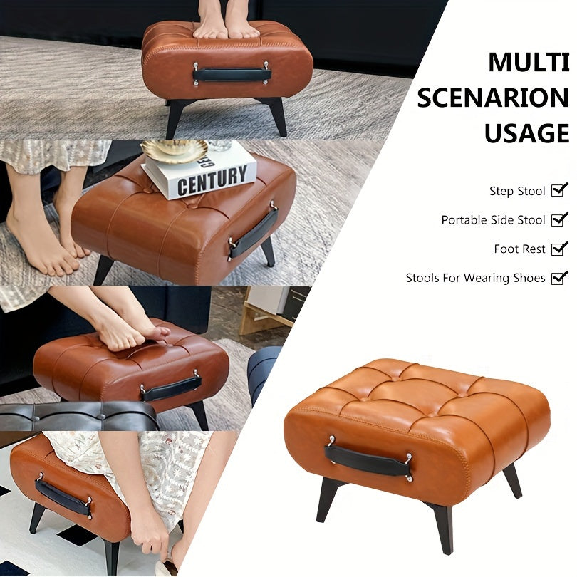1pc High Quality Oil Wax Leather Low Stools, Footstools, Leather Padded Footstools, Stylish & Versatile For Sofa End, Shoe Changing Stools For Living Rooms, Corridors, Foyers, Entrance, Bedroom, Home Decor Furniture, Furniture For Home