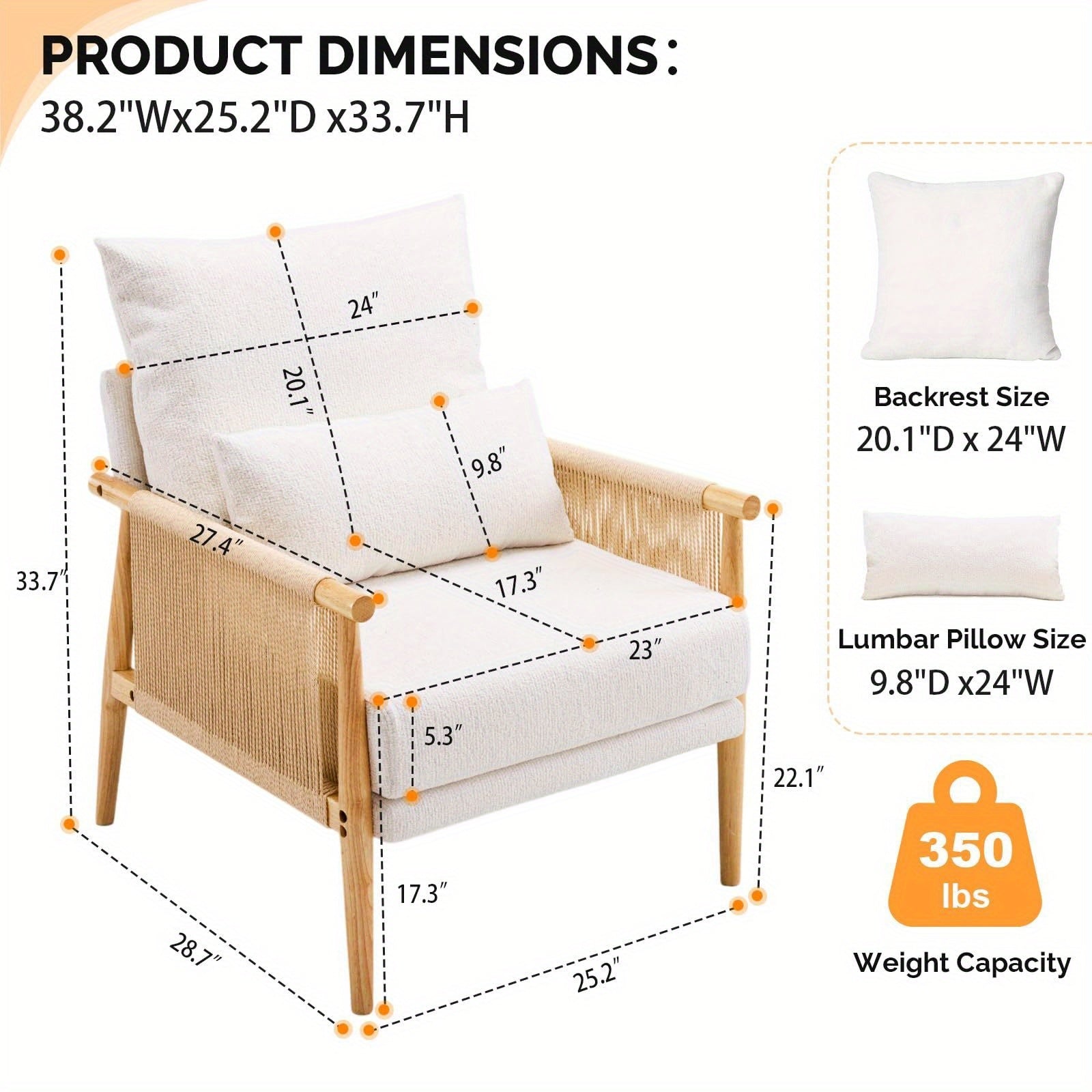 Bonnlo Mid-Century Modern Accent Chair with Solid Wooden Armrests & Waist Pillow - Foam-Padded Chenille Louge Armchair Suitable for, Reading Nook, Compact Spaces - Stylish Comfortable Armchair (No Assembly)