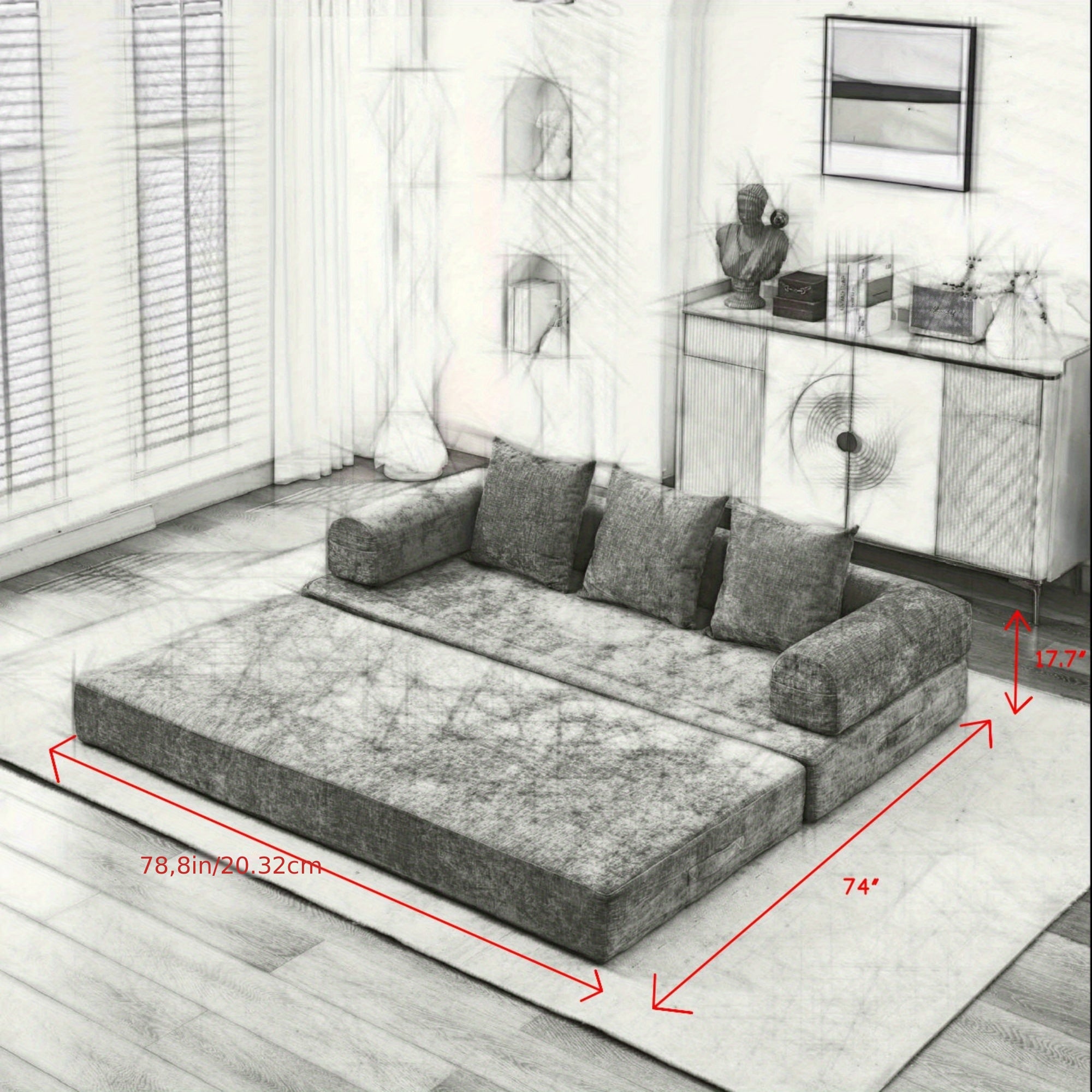 78-inch Convertible Floor Sofa Bed - Space-Saving Folding Bed with Memory Foam Frame & Chenille Mattress, Sleeper Sofa Suitable for Small Apartments, Dorms, Guest Rooms - Easy Assembly, No Wood Frame