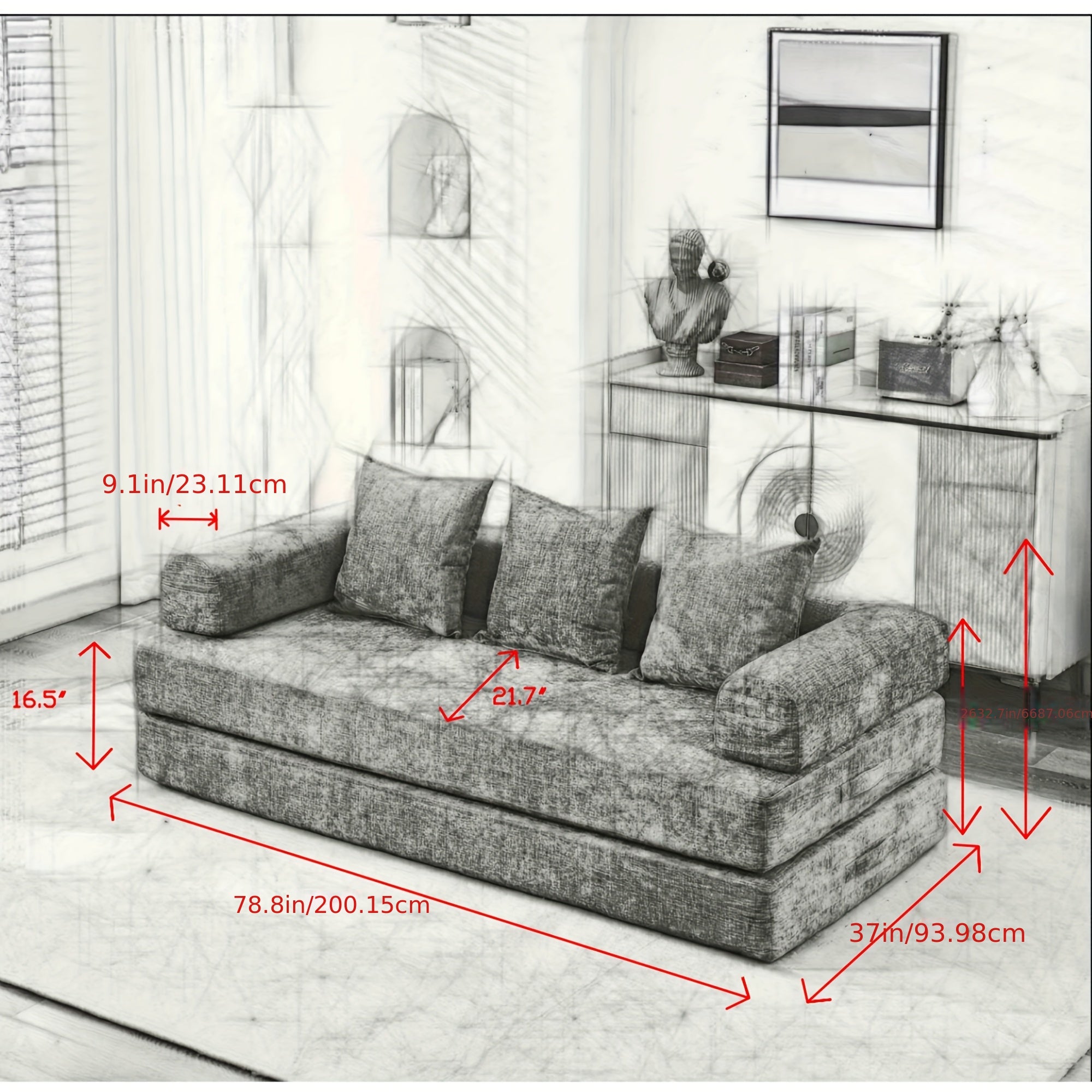 78-inch Convertible Floor Sofa Bed - Space-Saving Folding Bed with Memory Foam Frame & Chenille Mattress, Sleeper Sofa Suitable for Small Apartments, Dorms, Guest Rooms - Easy Assembly, No Wood Frame
