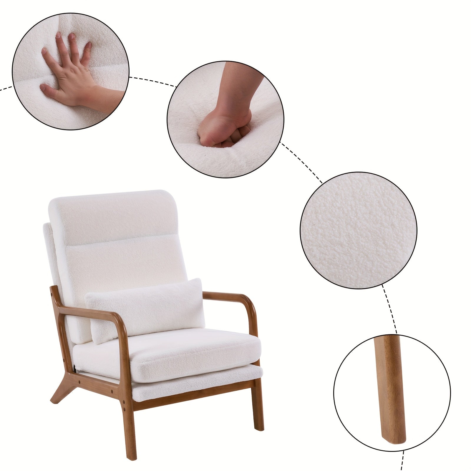 High Back Mid Century Modern Accent Chair, Soild Wood Padding Lounge Armchairs Side Sitting Chairs For Living Room, Bedroom