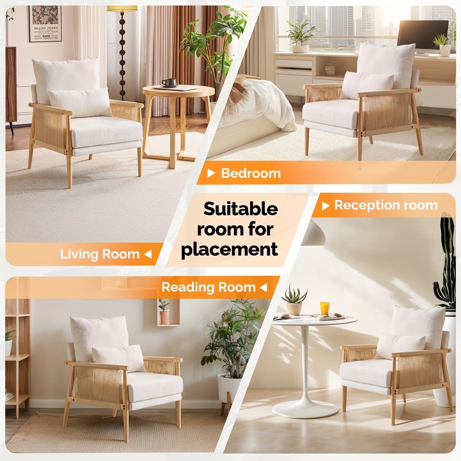 Bonnlo Mid-Century Modern Accent Chair with Solid Wooden Armrests & Waist Pillow - Foam-Padded Chenille Louge Armchair Suitable for, Reading Nook, Compact Spaces - Stylish Comfortable Armchair (No Assembly)