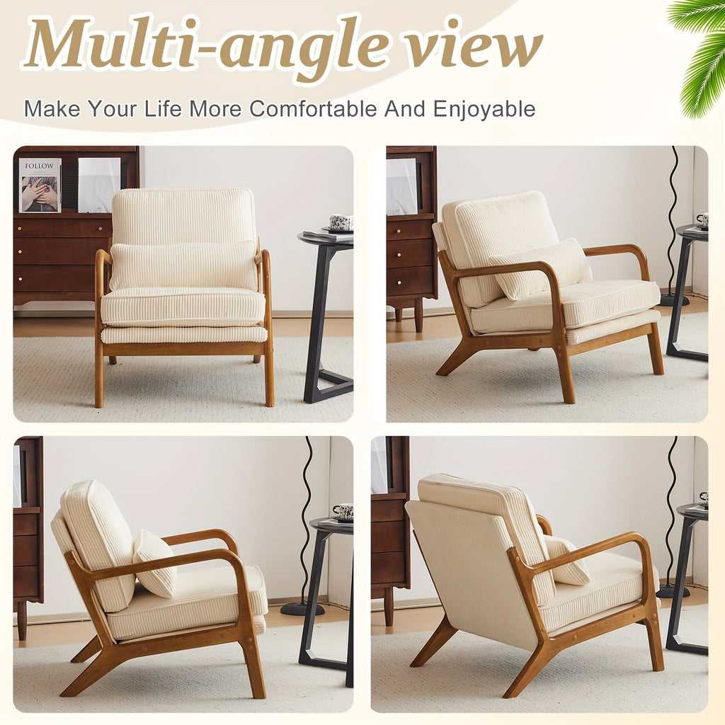 Bonnlo Wide Armrests Accent Chair, Mid Century Modern Chair with Pillow, Comfy Upholstered Chair Farmhouse Arm Chair