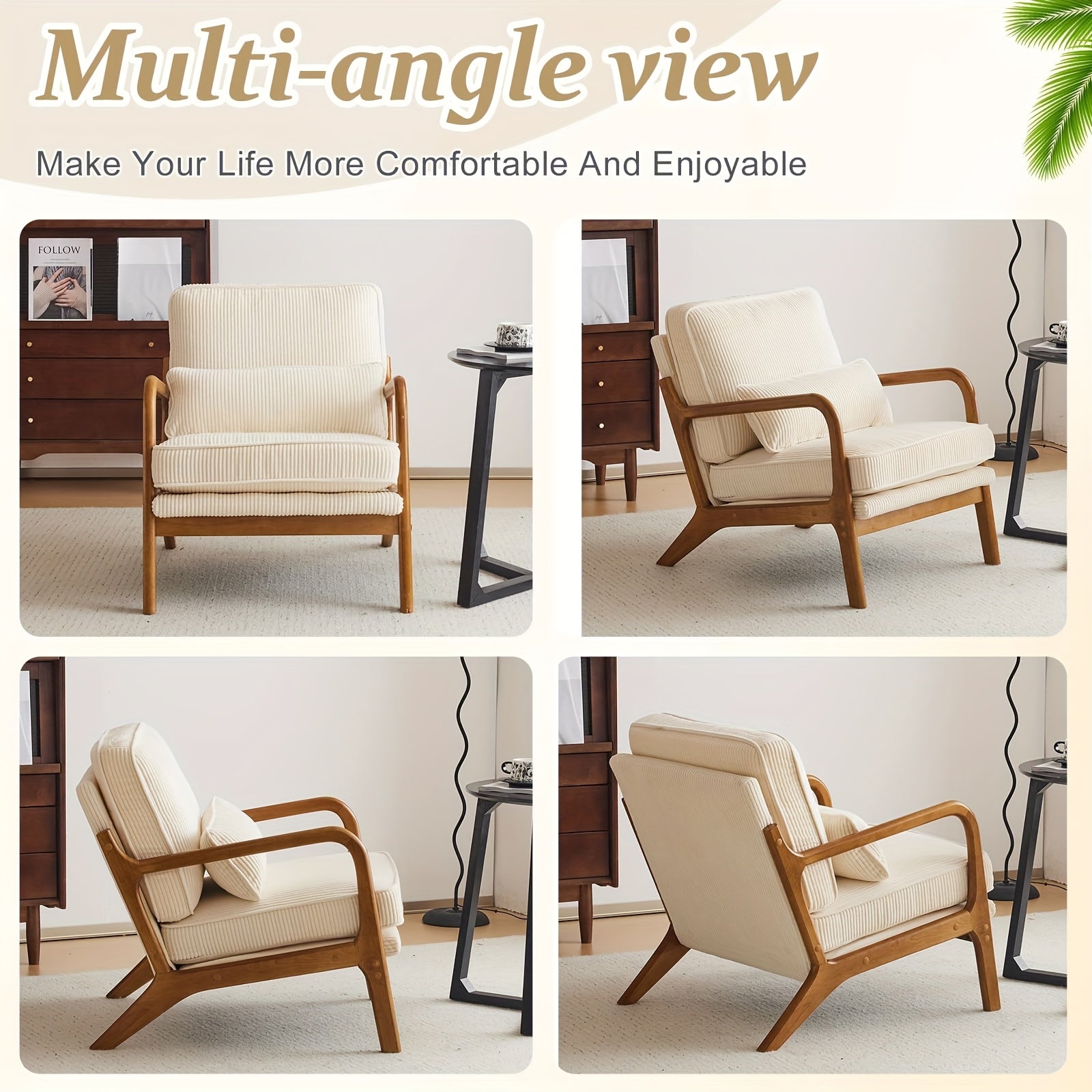 Bonnlo Wide Armrests Accent Chair, Mid Century Modern Chair with Pillow, Comfy Upholstered Chair Farmhouse Arm Chair