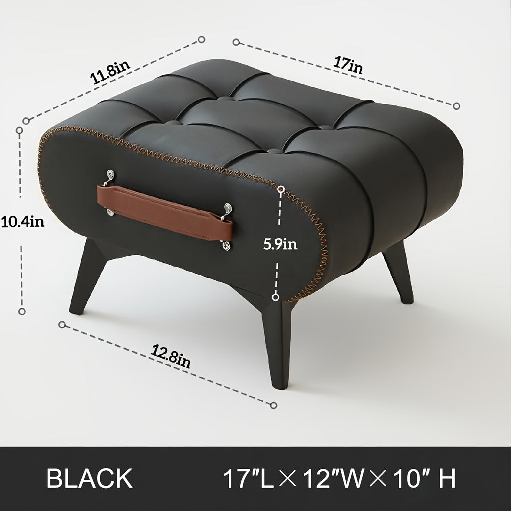 1pc High Quality Oil Wax Leather Low Stools, Footstools, Leather Padded Footstools, Stylish & Versatile For Sofa End, Shoe Changing Stools For Living Rooms, Corridors, Foyers, Entrance, Bedroom, Home Decor Furniture, Furniture For Home