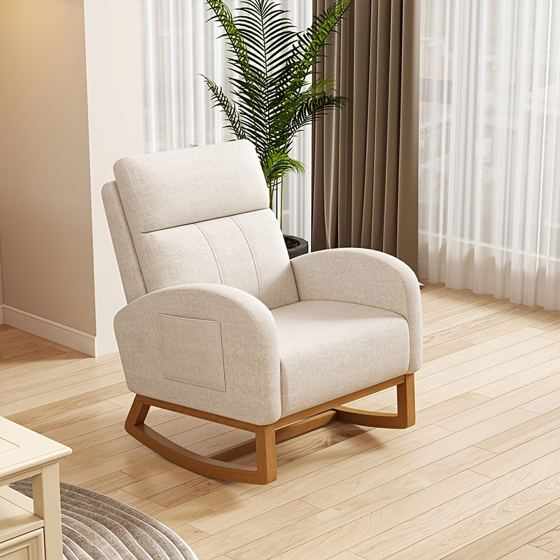 Single Recliner Chair with High Backrest & Soft Cushioned Seat - \u002FWood Armchair Suitable for Bedroom, Living Room, Office Reading Chair, Assembly, Solid Back & Side Pockets