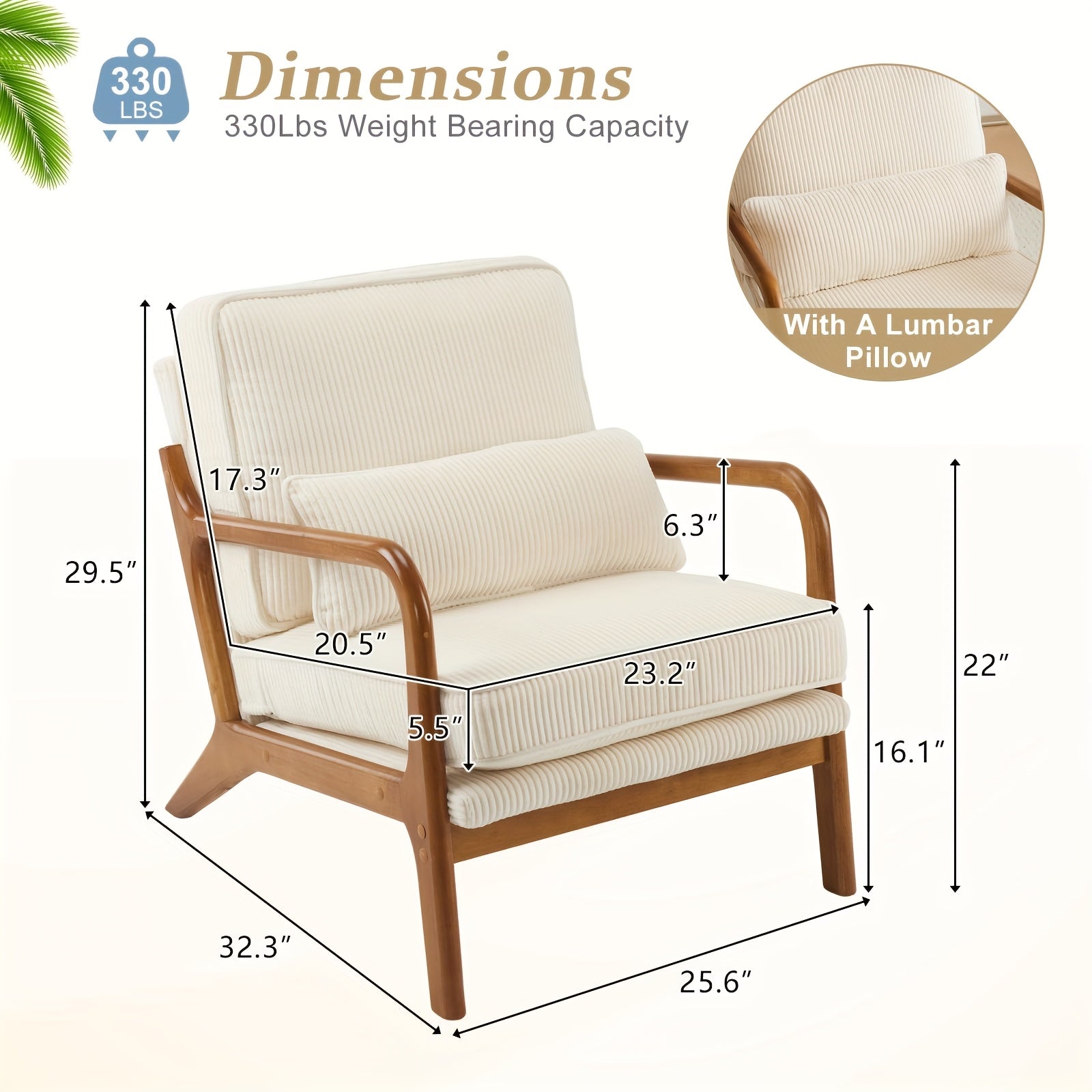 Bonnlo Wide Armrests Accent Chair, Mid Century Modern Chair with Pillow, Comfy Upholstered Chair Farmhouse Arm Chair