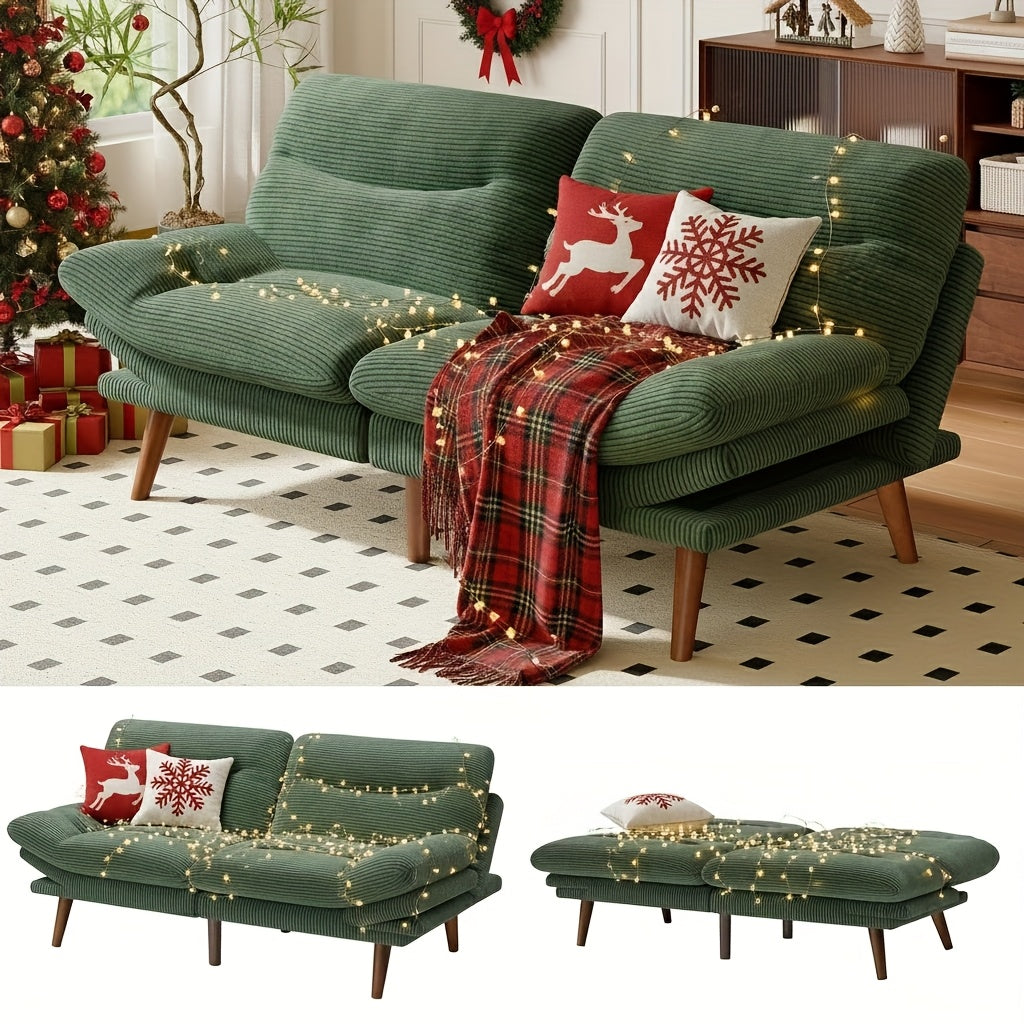 66-75Inch Futon Sofa Bed with Adjustable Backrest Armrests, Convertible Futon Sofa Couch for Small Spaces, Living Room Or Office, Corduroy Futons Sofas Bed Christmas Gift Decoration Sofa