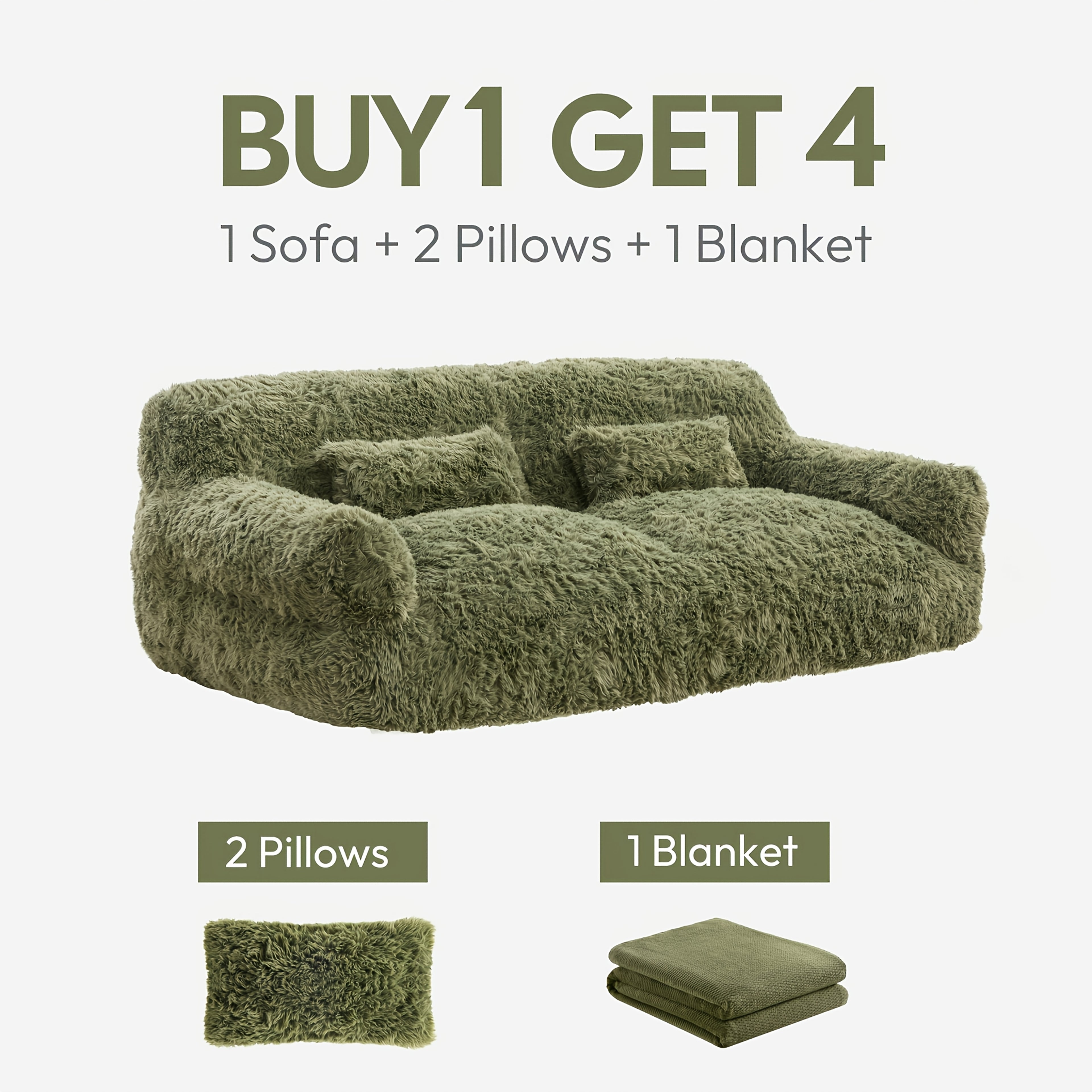 Green Plush Lazy Sofa Bed with 2 Pillows - Convertible Bean Bag Chair, No Assembly Required, Multi-Functional Sleeper Couch for Small Spaces, Durable Fabric Lounge Bed with Easy-Clean Surface, Ideal for Game Rooms, Living Room & Guest Accommodation