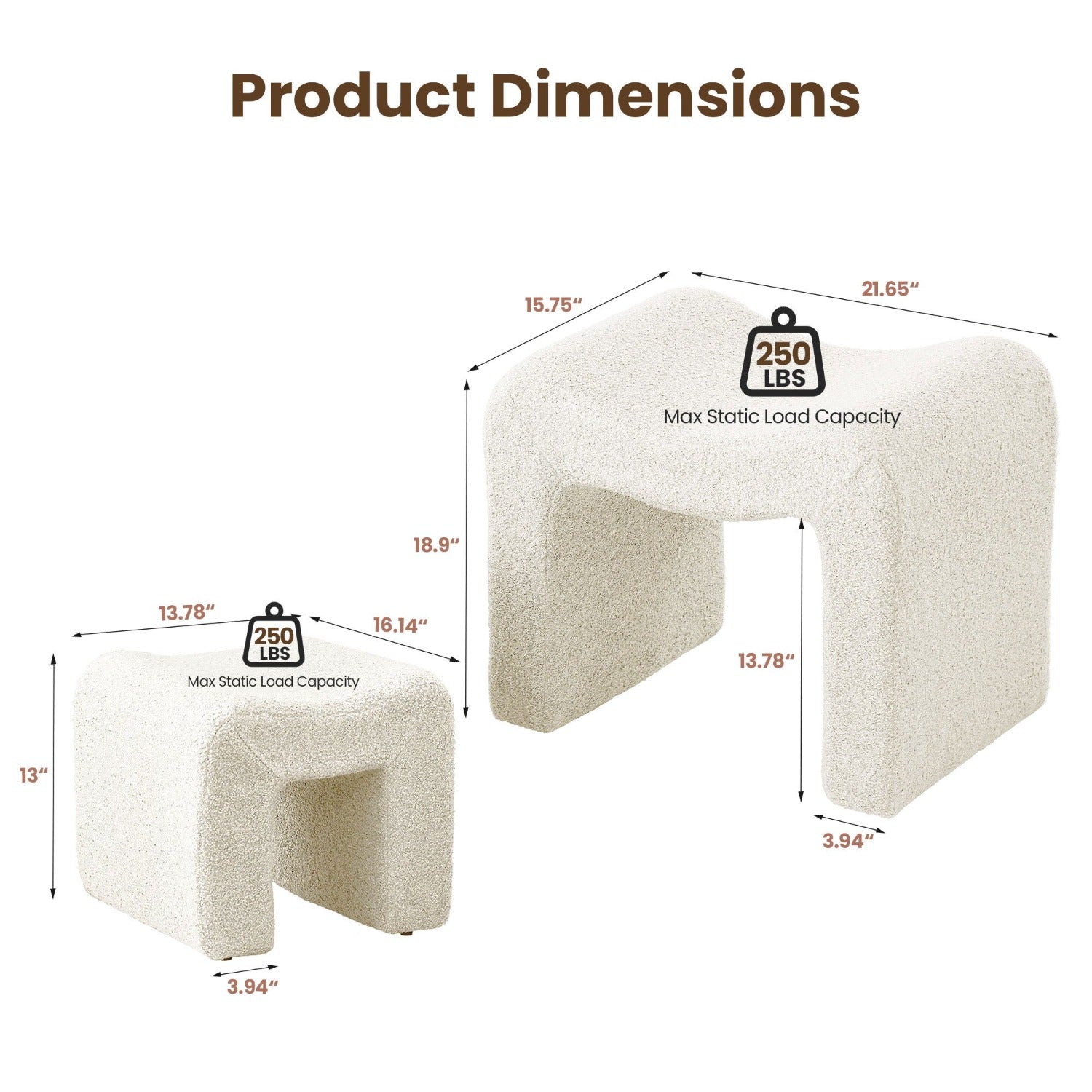 Ottoman Set of 1-2 Vanity Stool Chair Seating Backless Modern Foot Rest Teddy Velvet Small Footstool Ottoman for Makeup Room Living Room Bedroom Entryway