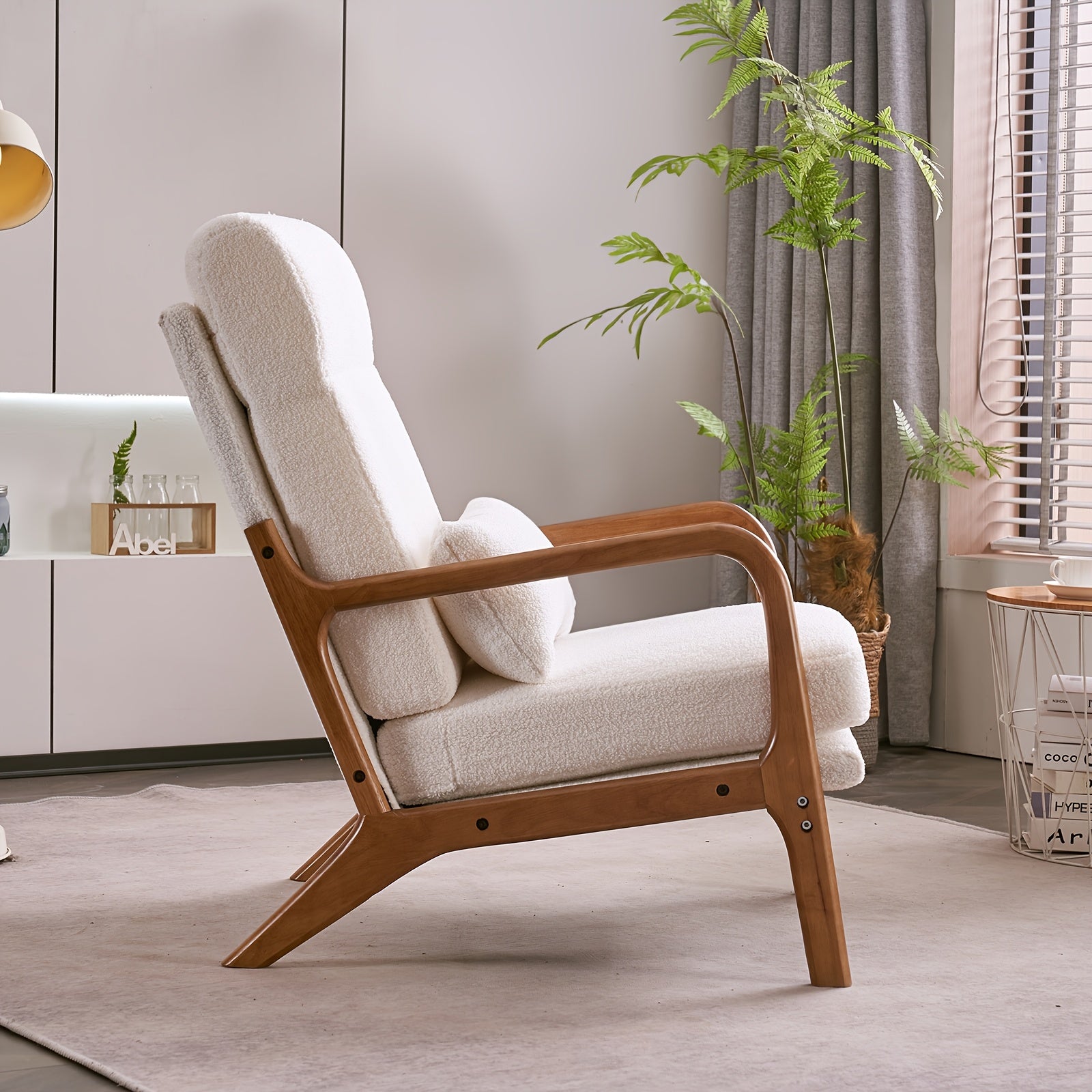 High Back Mid Century Modern Accent Chair, Soild Wood Padding Lounge Armchairs Side Sitting Chairs For Living Room, Bedroom