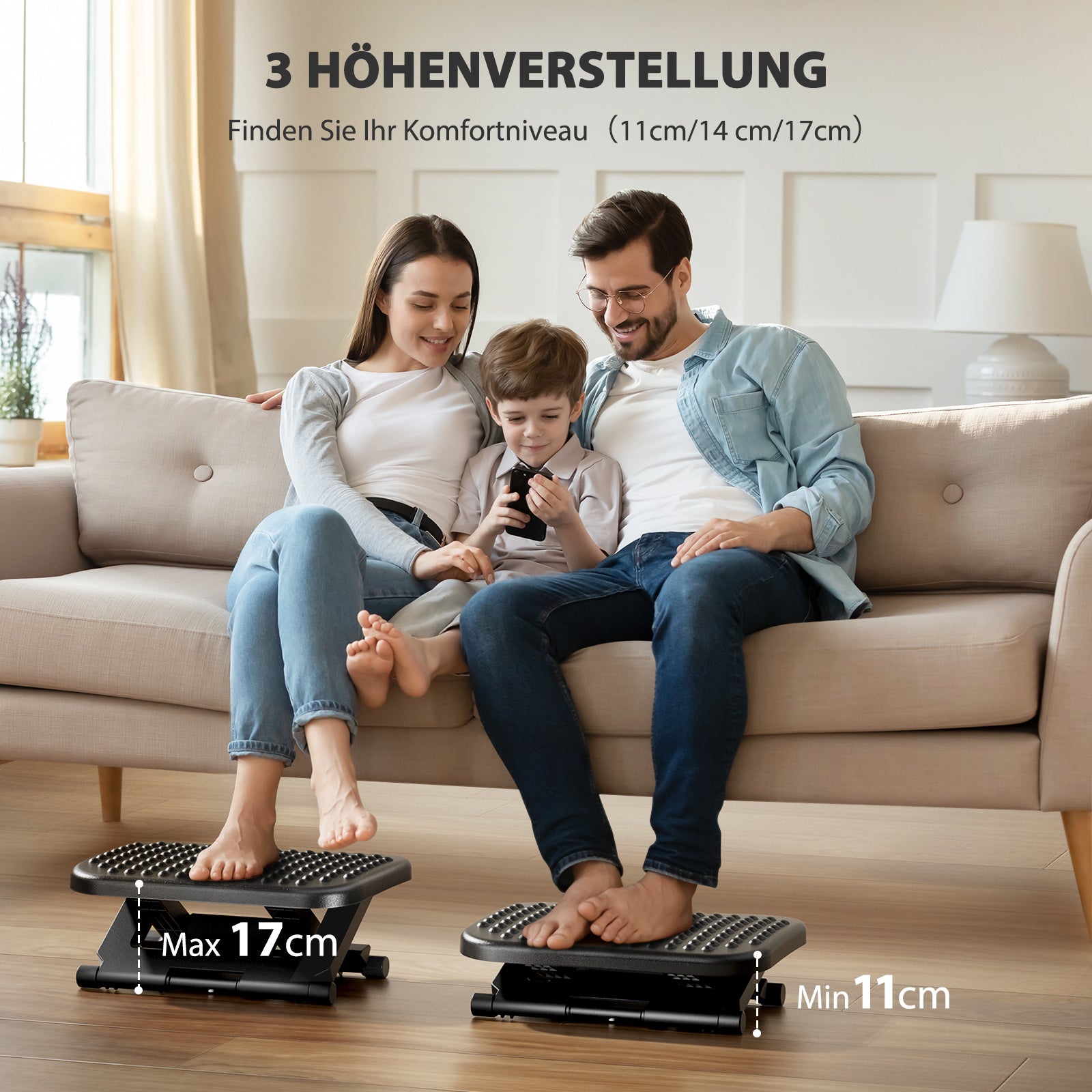 Adjustable Under-Desk Footrest with Massage Wheels, Under-Desk Footrest, Home Office Three-Position Height and 30-Degree Tilt Adjustable