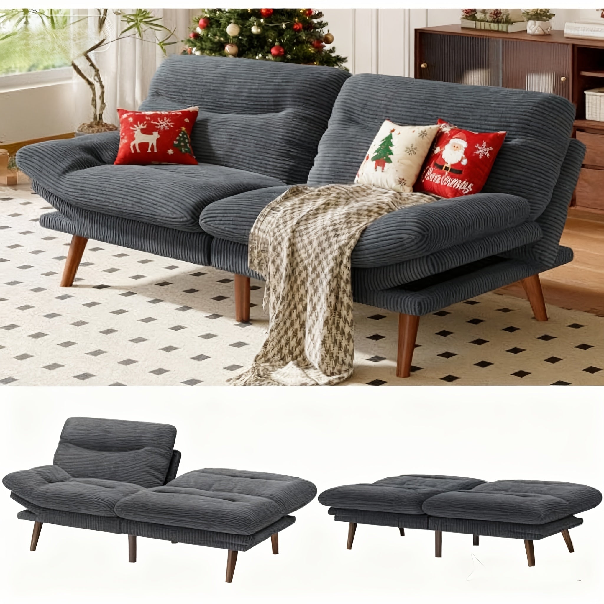 66-75Inch Futon Sofa Bed with Adjustable Backrest Armrests, Convertible Futon Sofa Couch for Small Spaces, Living Room Or Office, Corduroy Futons Sofas Bed Christmas Gift Decoration Sofa