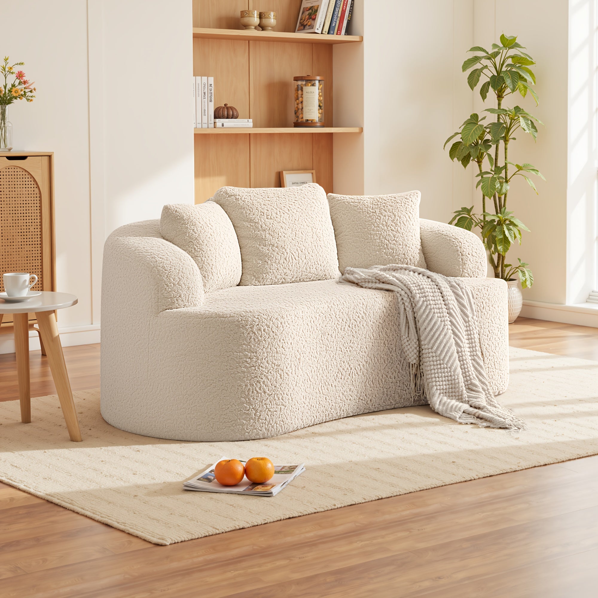 RIKADE Curved Compression Sofa, No-Assembly Plush Back Memory Foam & Acetate Fabric, Elegant Furniture for Living Room, 3 Colors (Brown\u002FBeige\u002FNavy)