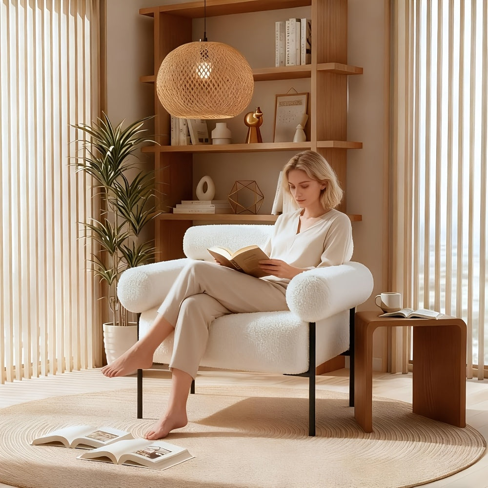 1pc Oversized Accent Chair with Metal Legs, Comfy Side Chair with Padded Back, Modern Upholstered Chair with 8.5\