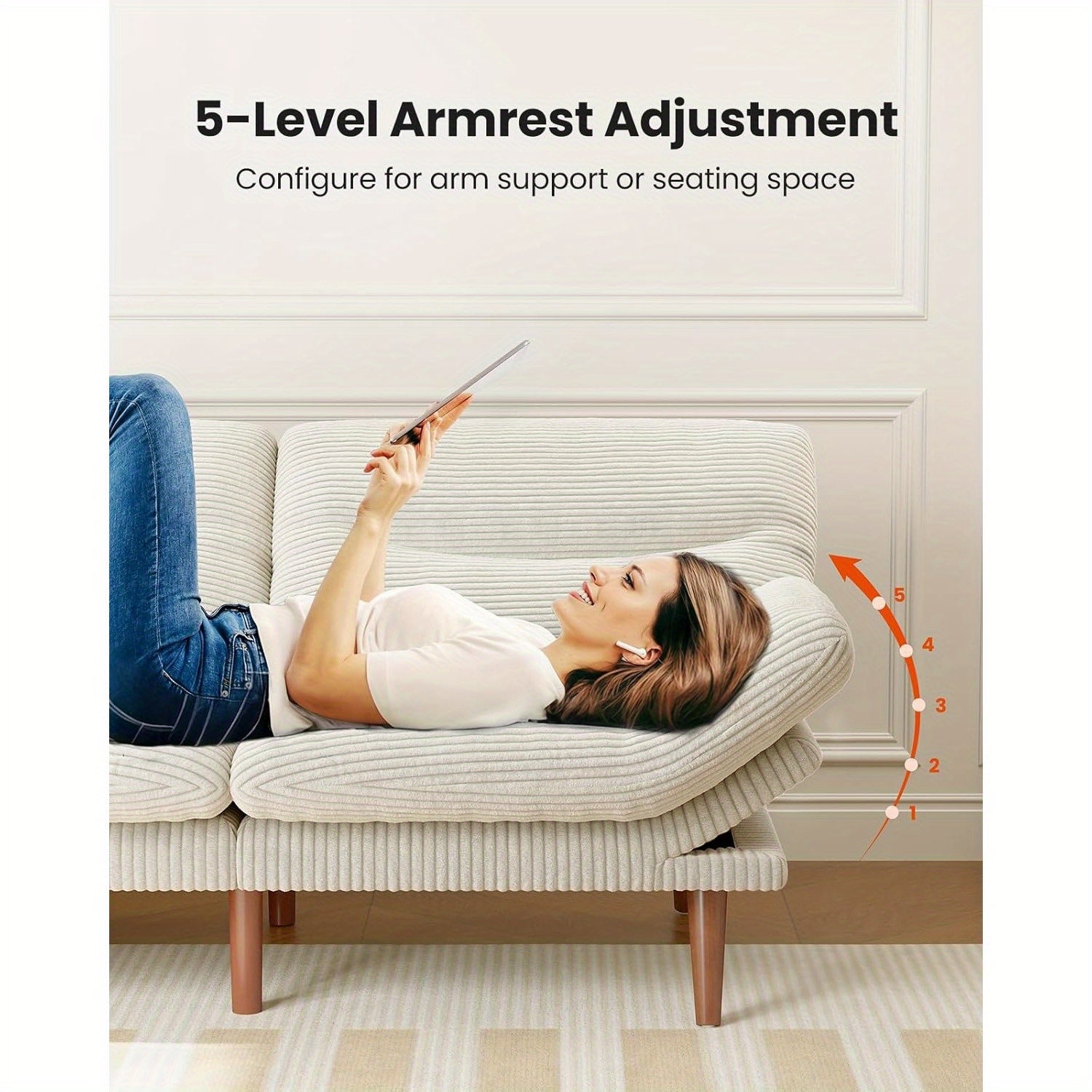 66-75Inch Futon Sofa Bed with Adjustable Backrest Armrests, Convertible Futon Sofa Couch for Small Spaces, Living Room Or Office, Corduroy Futons Sofas Bed Christmas Gift Decoration Sofa