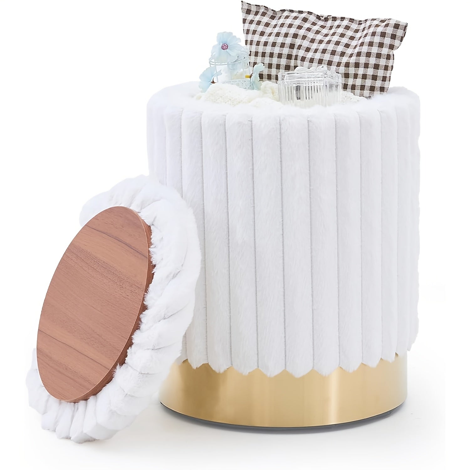 Velvet 23Qt Storage Ottoman - Heavy-Duty Multipurpose Footrest & Stool with Padded Seat & Storage Compartment, Round Chair Suitable for Living Room, Bedroom - \u002FPlywood Frame, 300lbs Weight Capacity